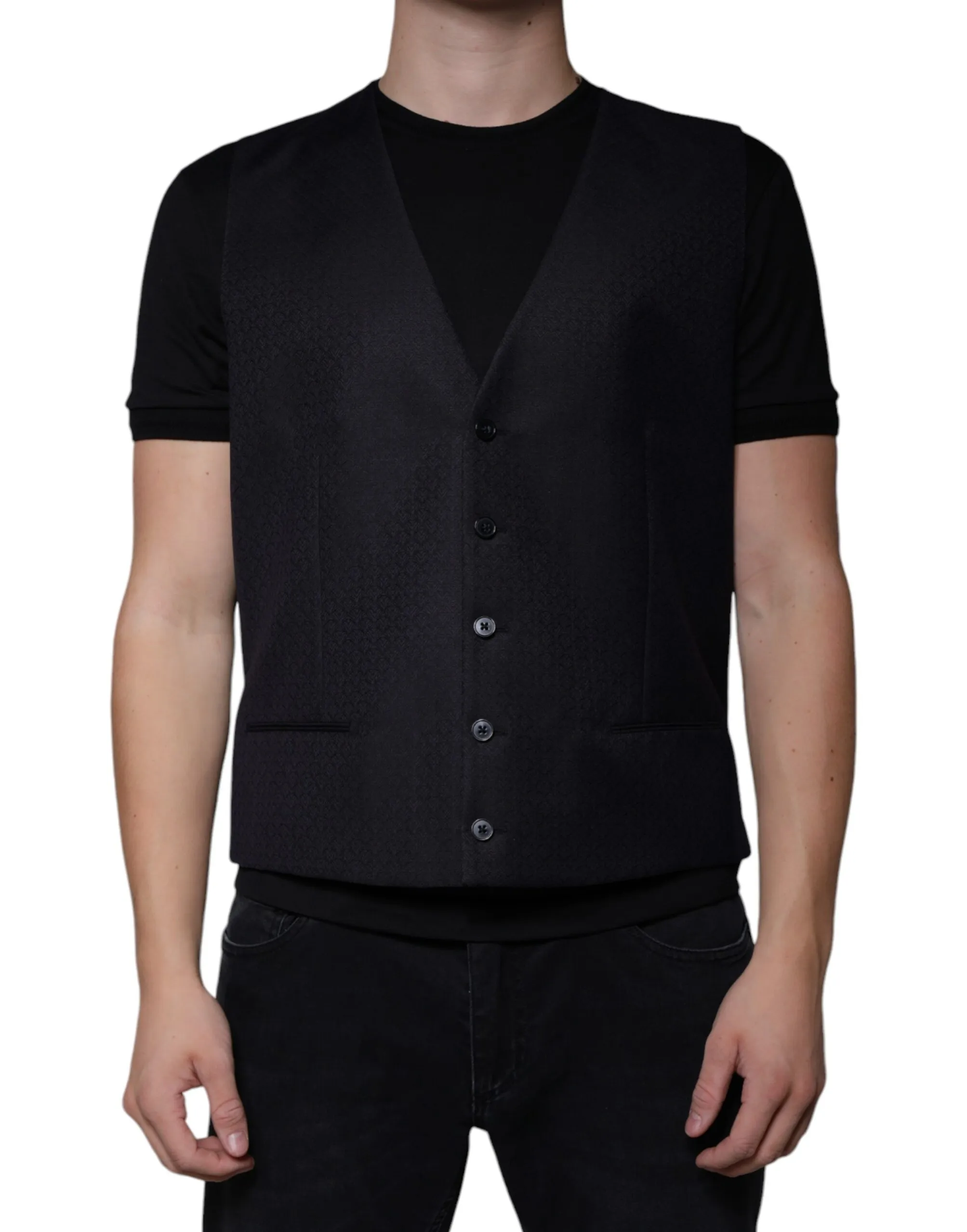 Dolce & Gabbana Men's Black Wool Waistcoat Dress Formal Vest