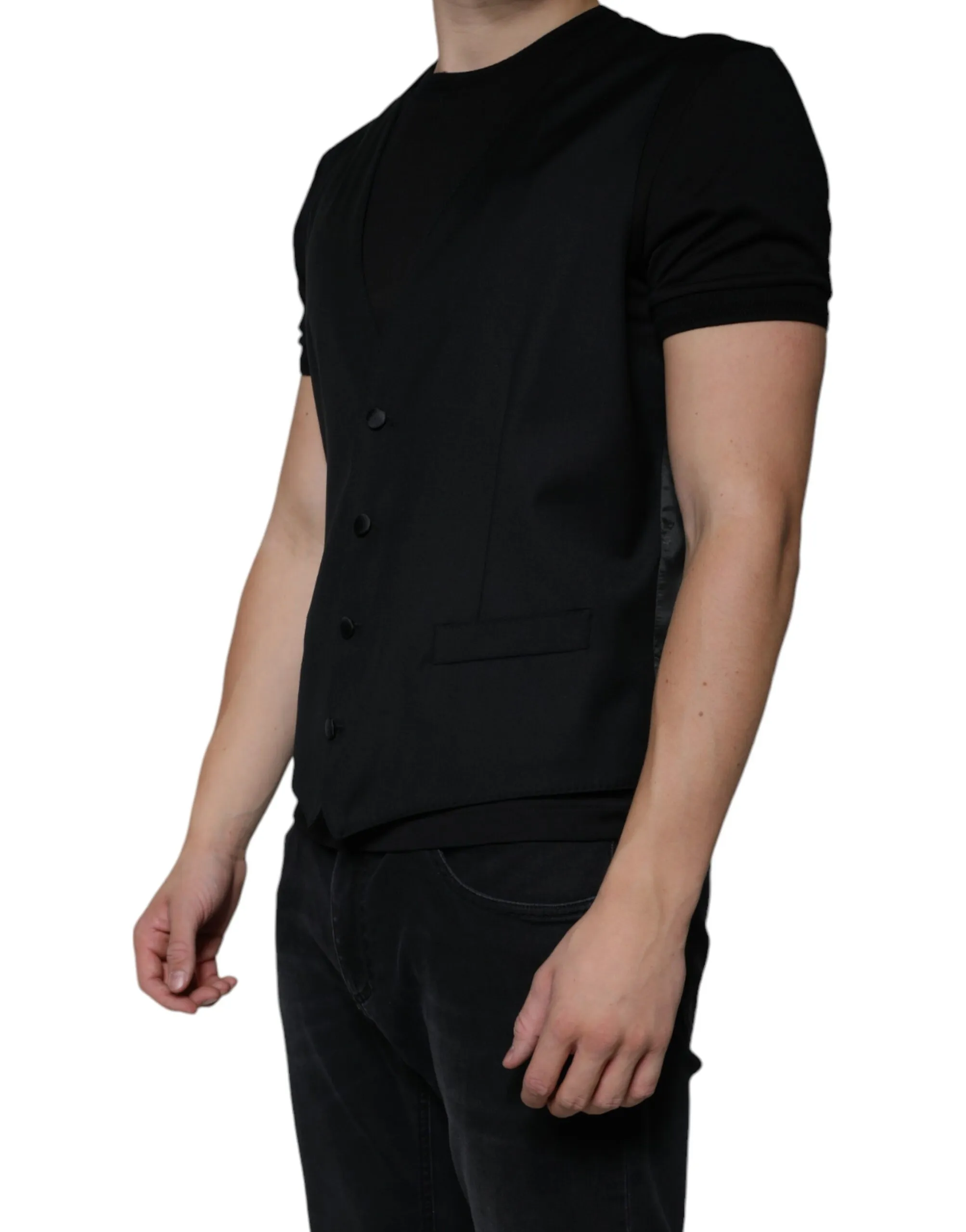 Dolce & Gabbana Men's Black Wool Waistcoat Dress Formal Vest