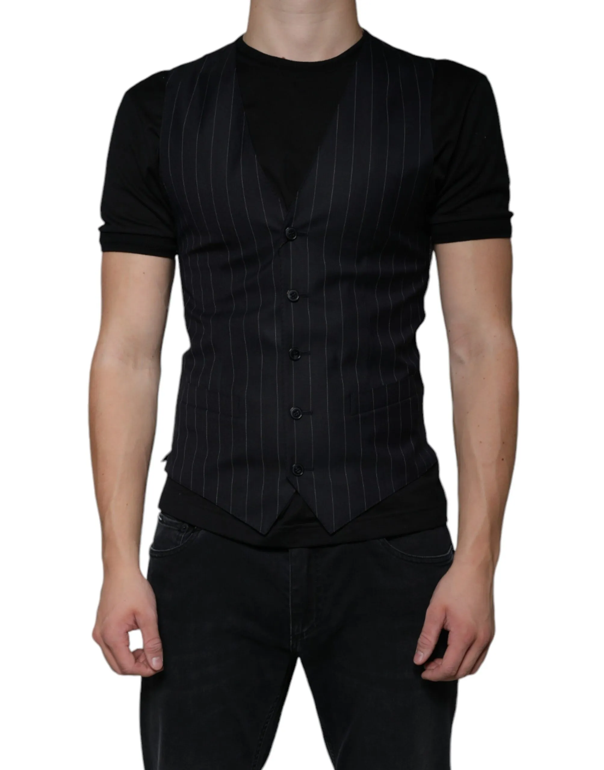 Dolce & Gabbana Men's Black Leather Waistcoat Dress Formal Vest