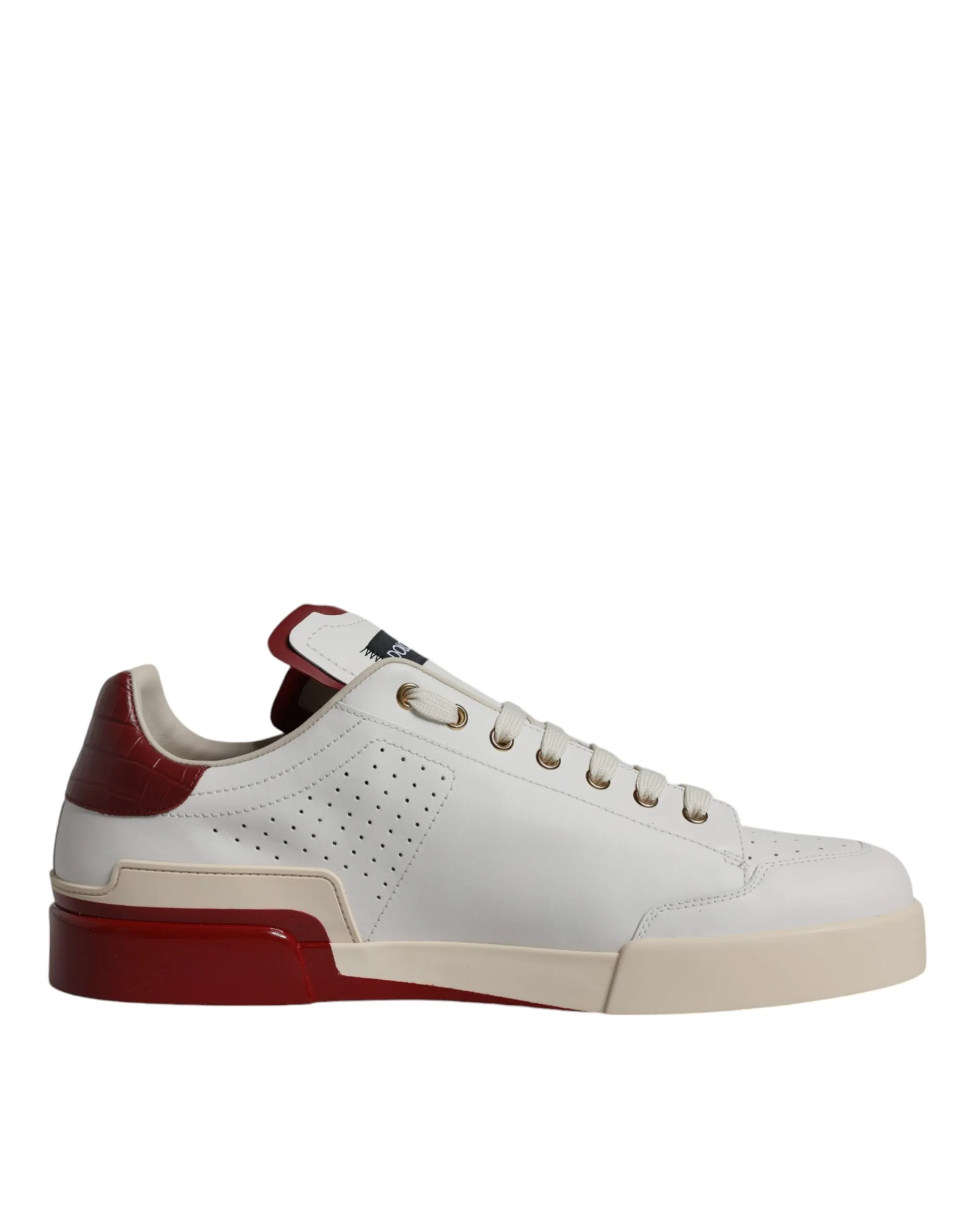 Dolce & Gabbana Men's White Red Perforated Low Top Sneakers Shoes