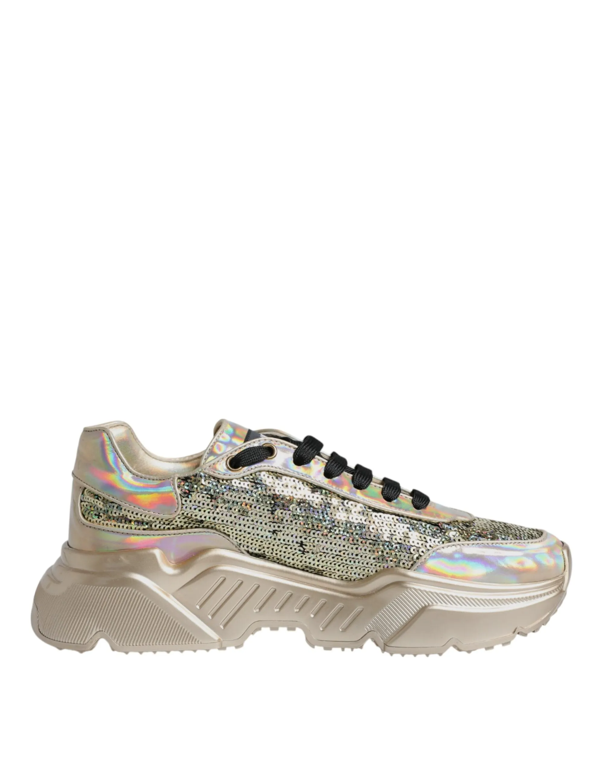 Dolce & Gabbana Men's Gold Sequin Iridiscent Daymaster Sneakers Shoes