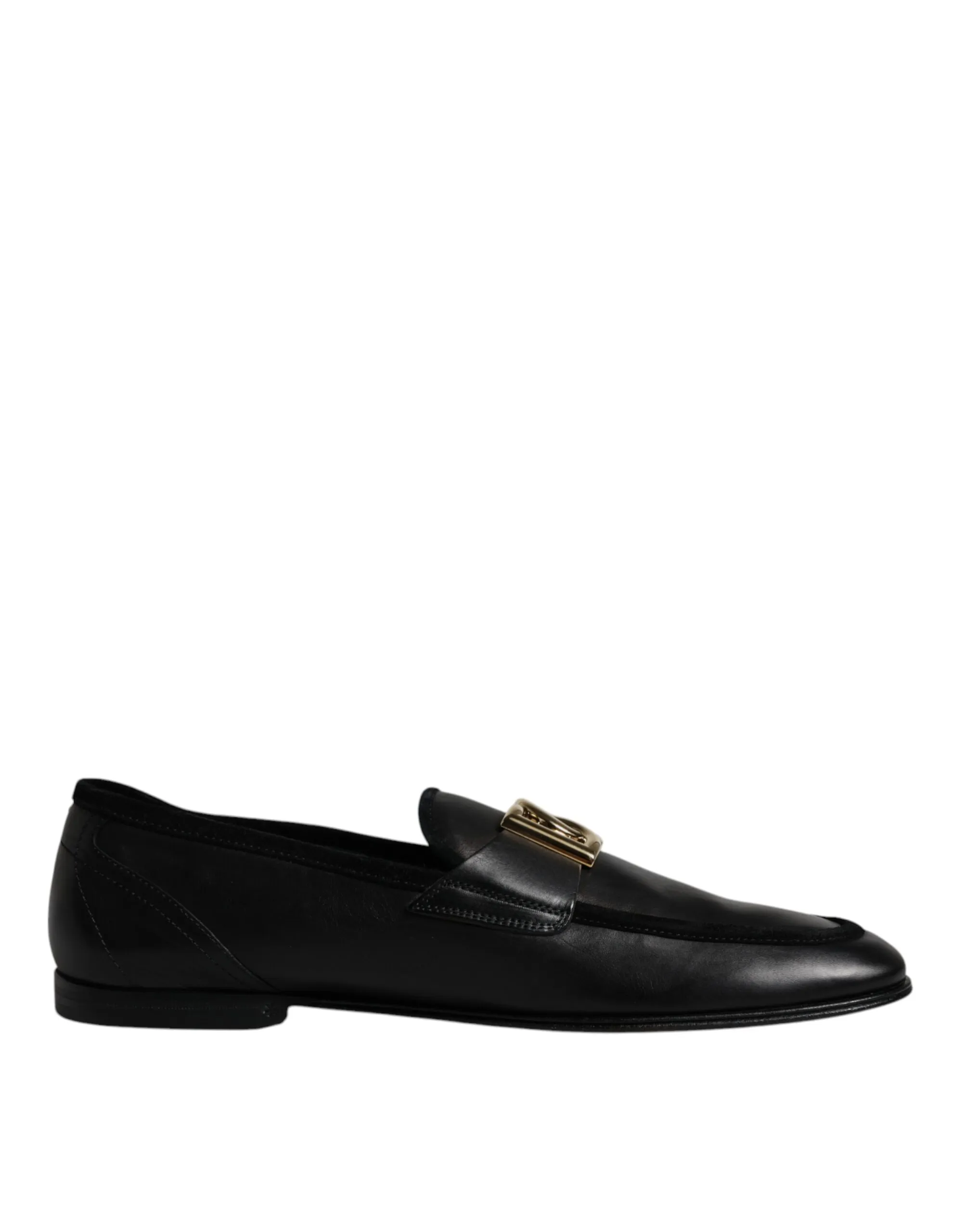 Dolce & Gabbana Men's Black Leather Logo Slip On Loafers Shoes