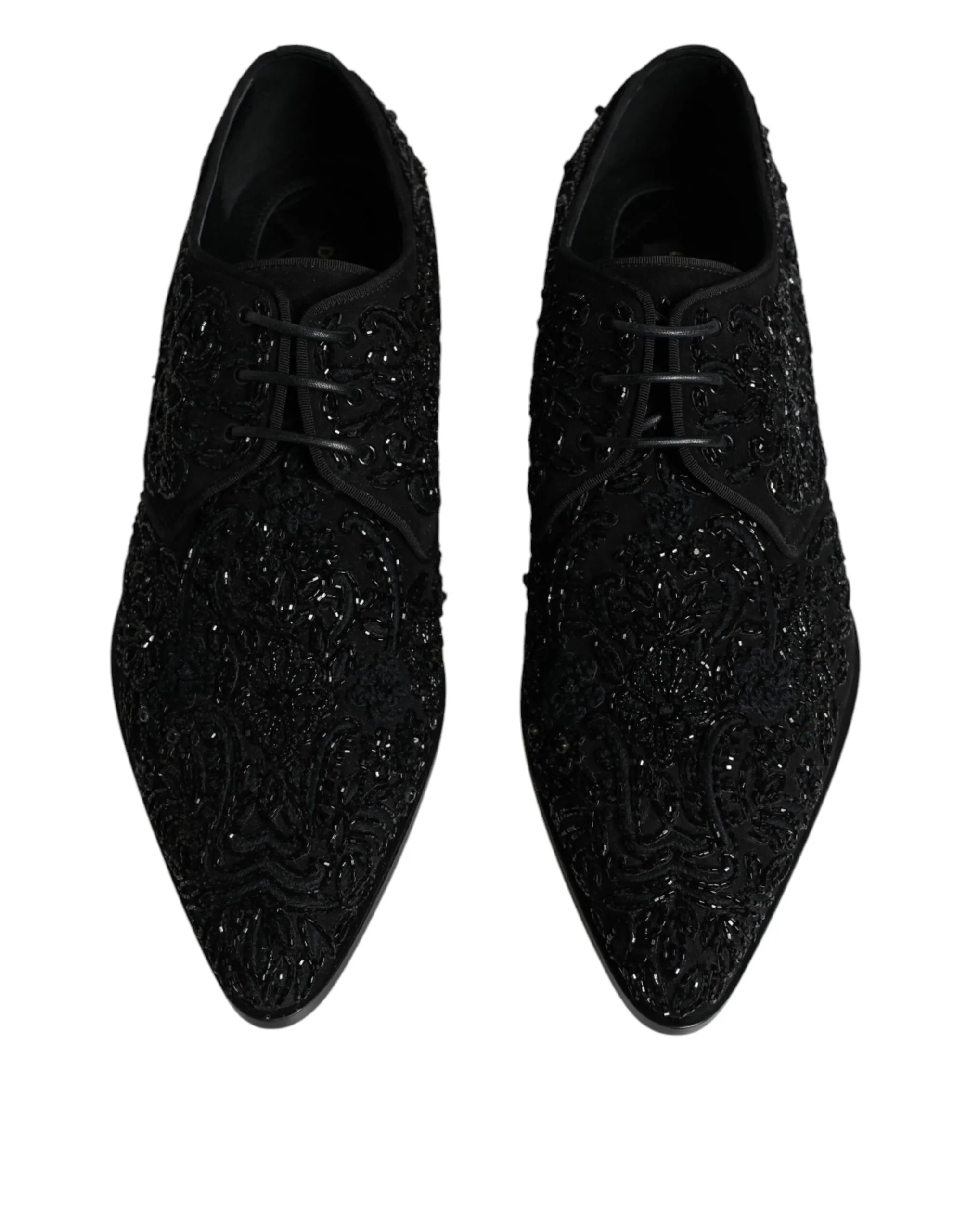 Dolce & Gabbana Men's Black Embellished Suede Derby Formal Shoes