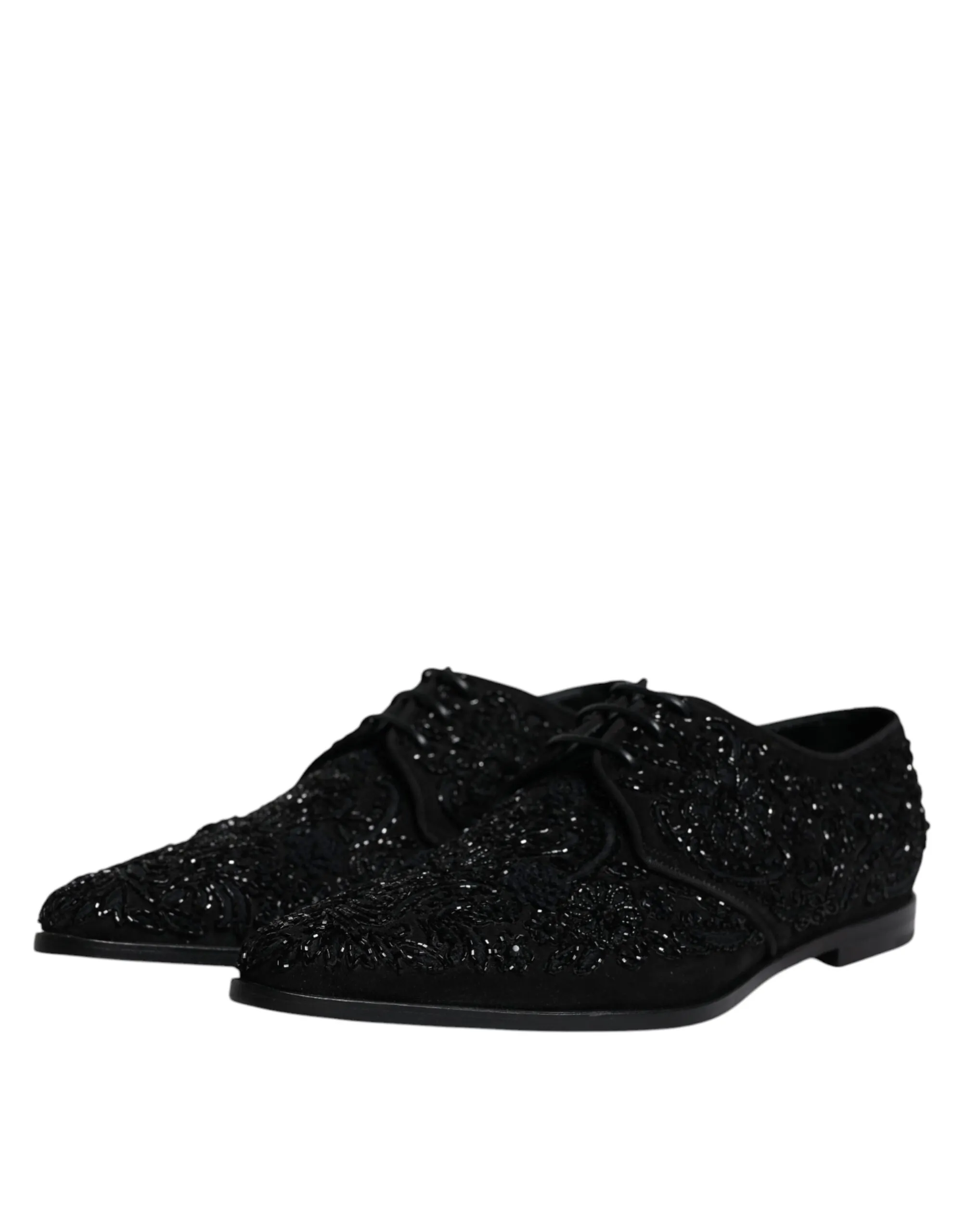 Dolce & Gabbana Men's Black Embellished Suede Derby Formal Shoes
