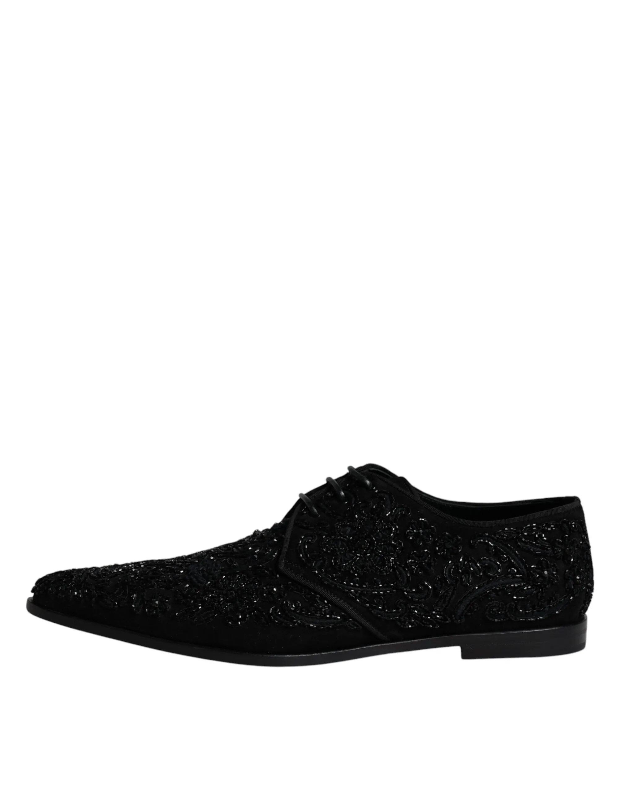 Dolce & Gabbana Men's Black Embellished Suede Derby Formal Shoes