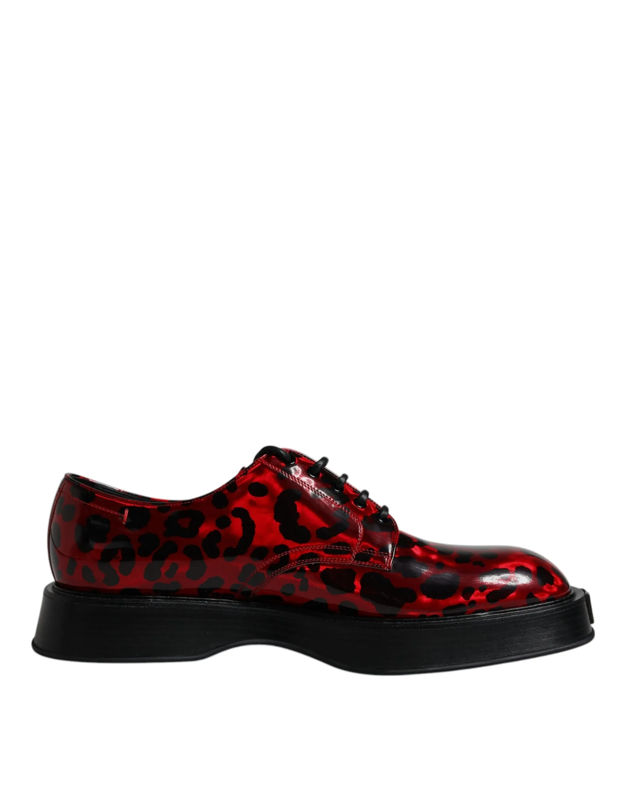Dolce & Gabbana Men's Red Black Leopard Lace Up Derby Dress Shoes