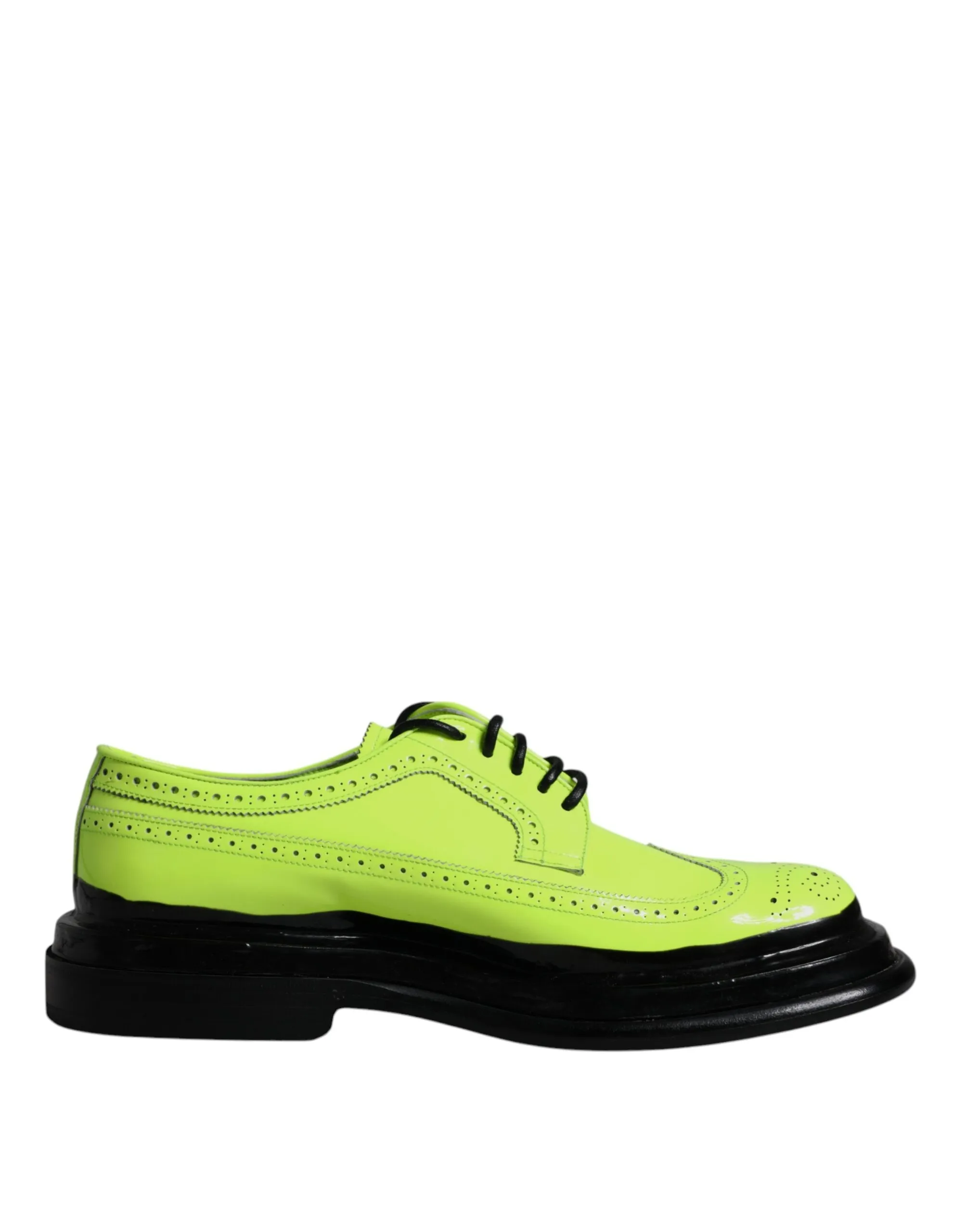 Dolce & Gabbana Men's Neon Green Leather Lace Up Derby Dress Shoes