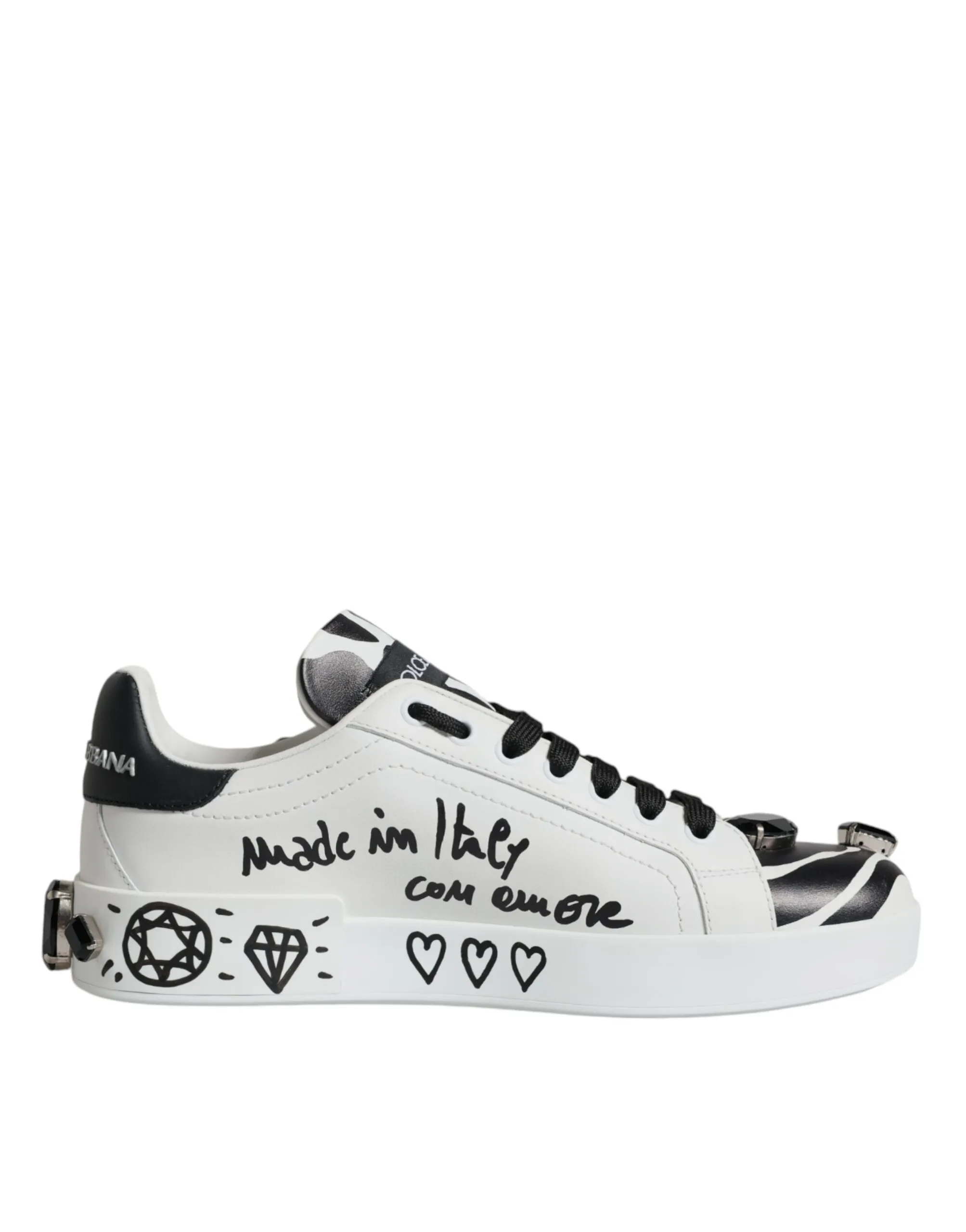 Dolce & Gabbana Women's White Crystal Portofino Low Top Sneaker Shoes