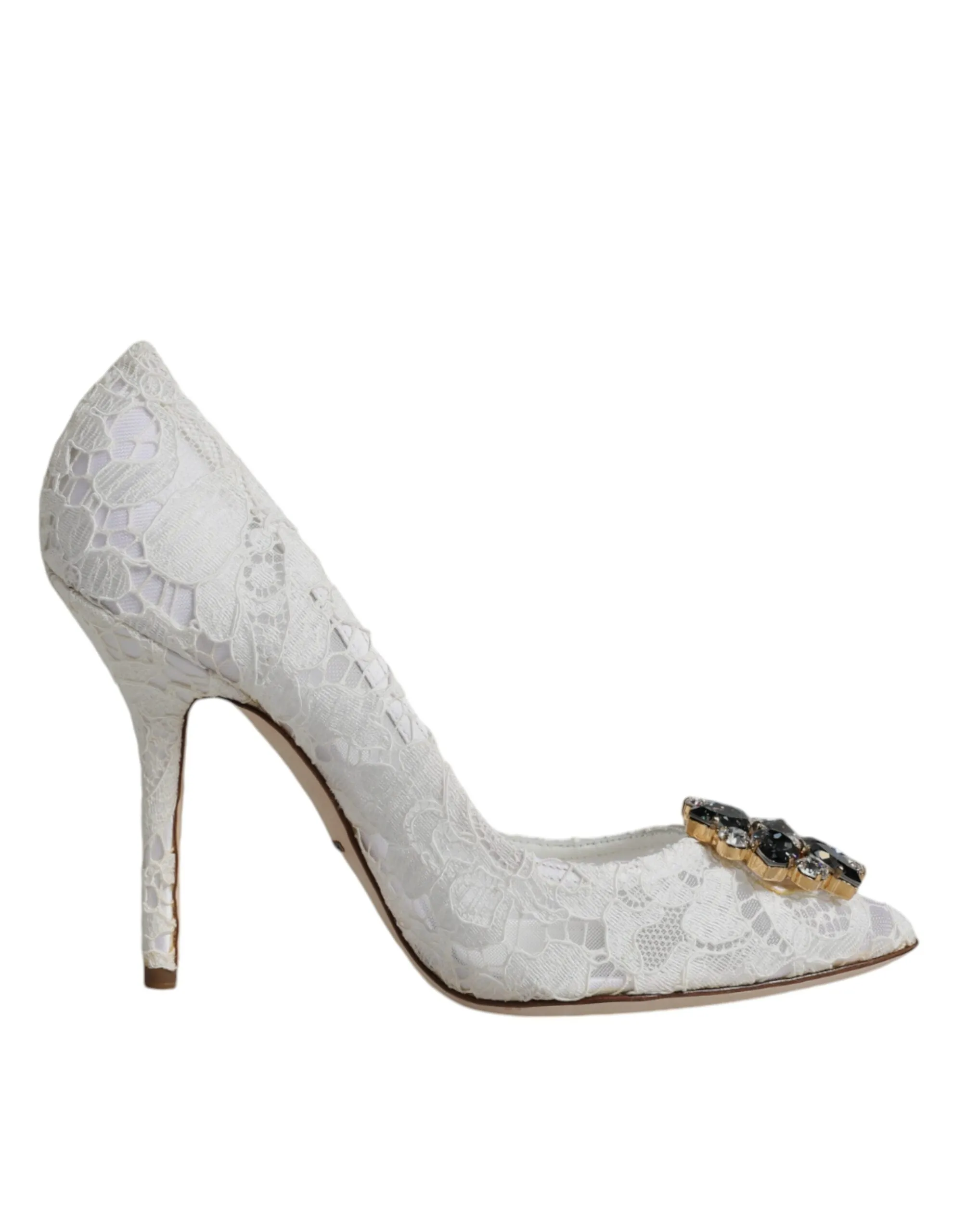 Dolce & Gabbana Women's White Taormina Lace Crystal Heel Pumps Shoes