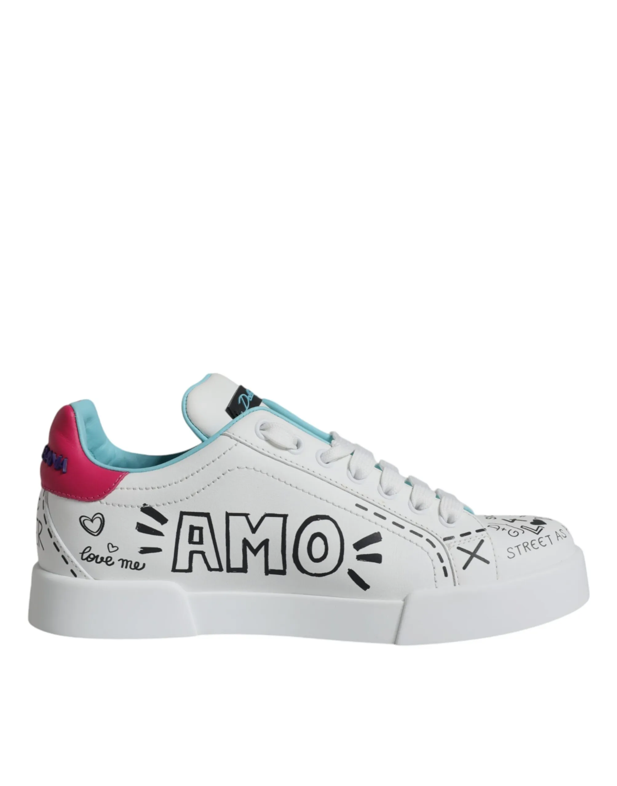 Dolce & Gabbana Women's White Portofino Leather Low Top Sneaker Shoes