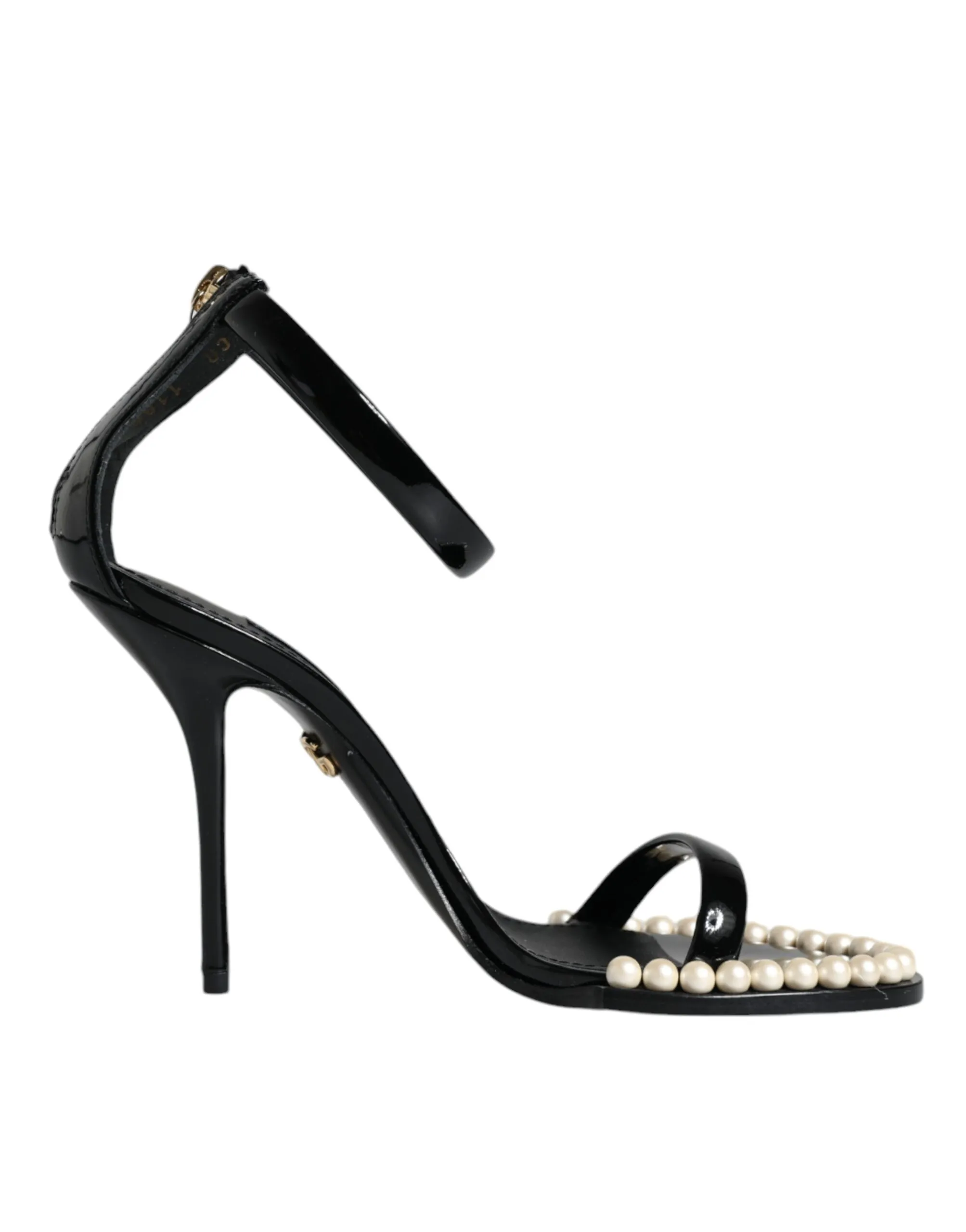 Dolce & Gabbana Women's Black Keira Leather Faux Pearl Sandals Heels Shoes