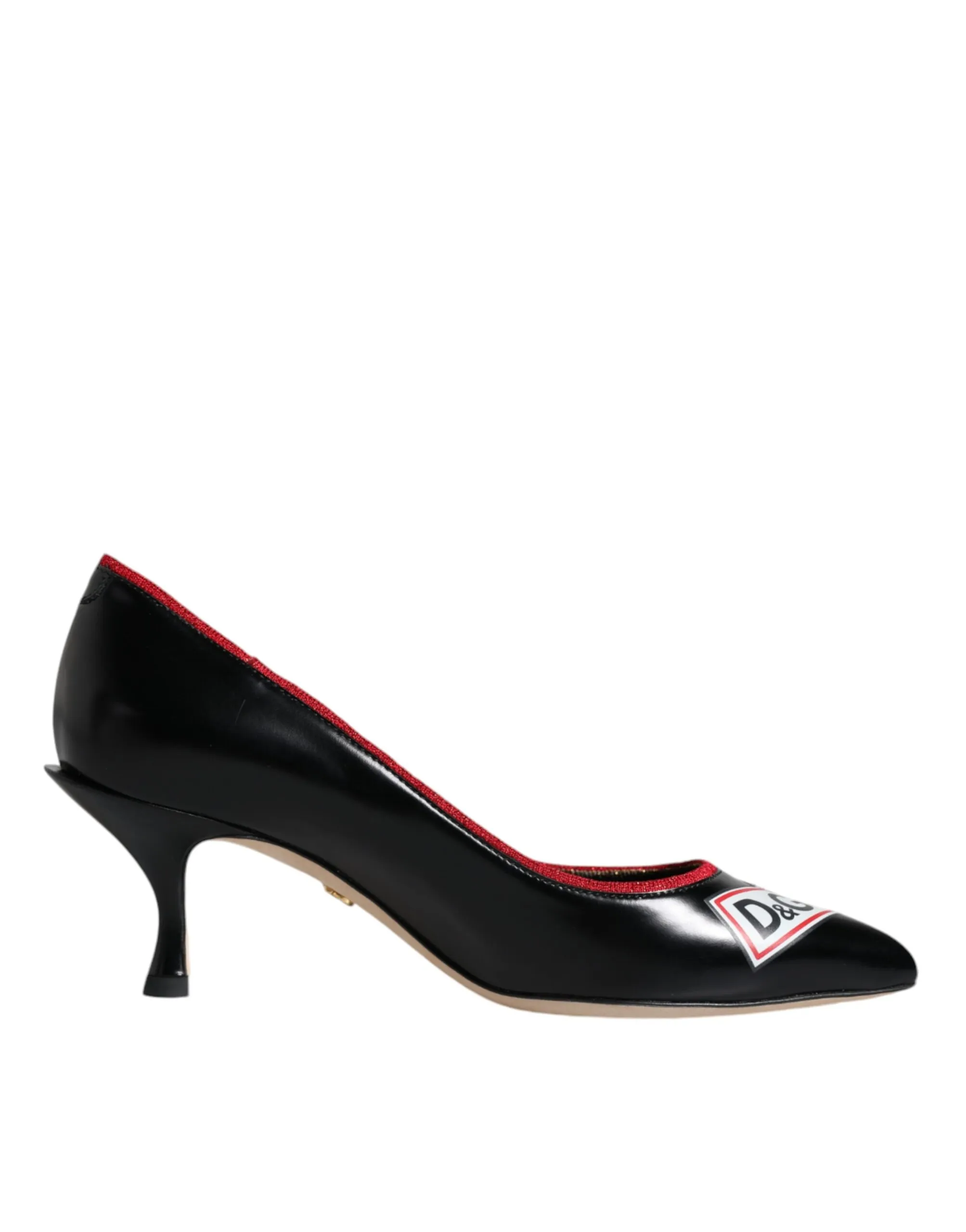 Dolce & Gabbana Women's Black Leather Logo Print Heels Pumps Shoes