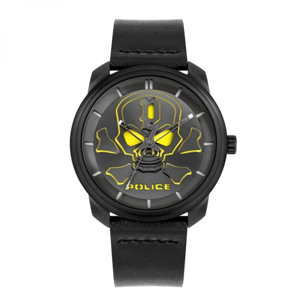 Police Men's Black Leather Watch