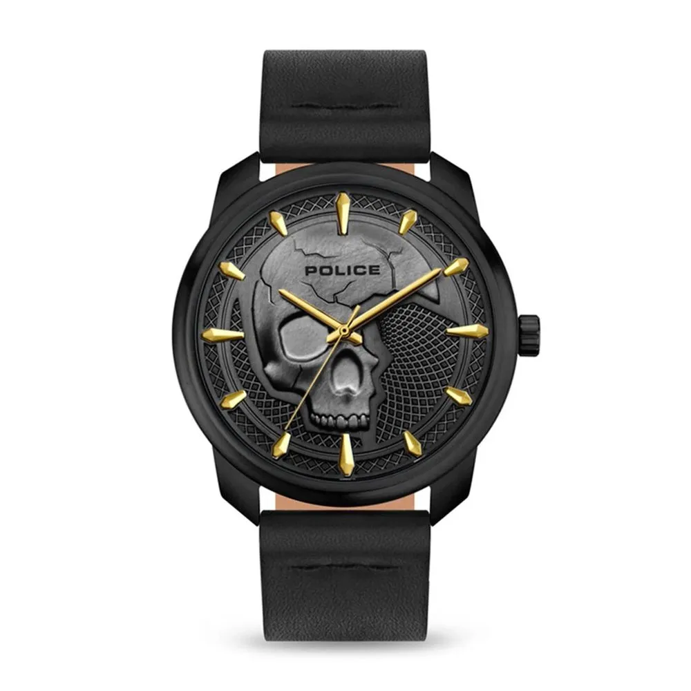 Police Men's Black Leather Watch