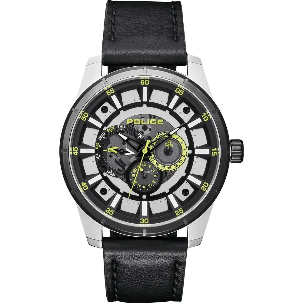 Police Men's Black Leather Watch