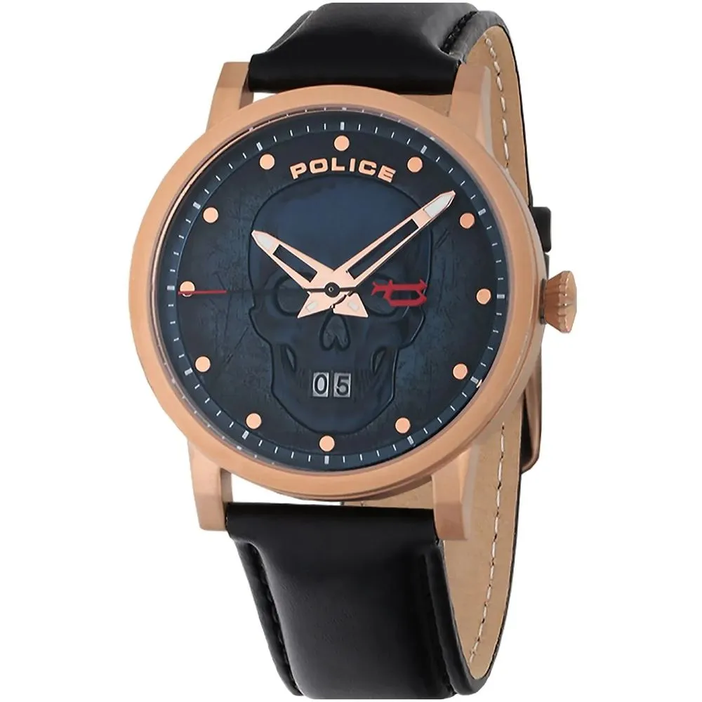 Police Men's Black Leather Watch