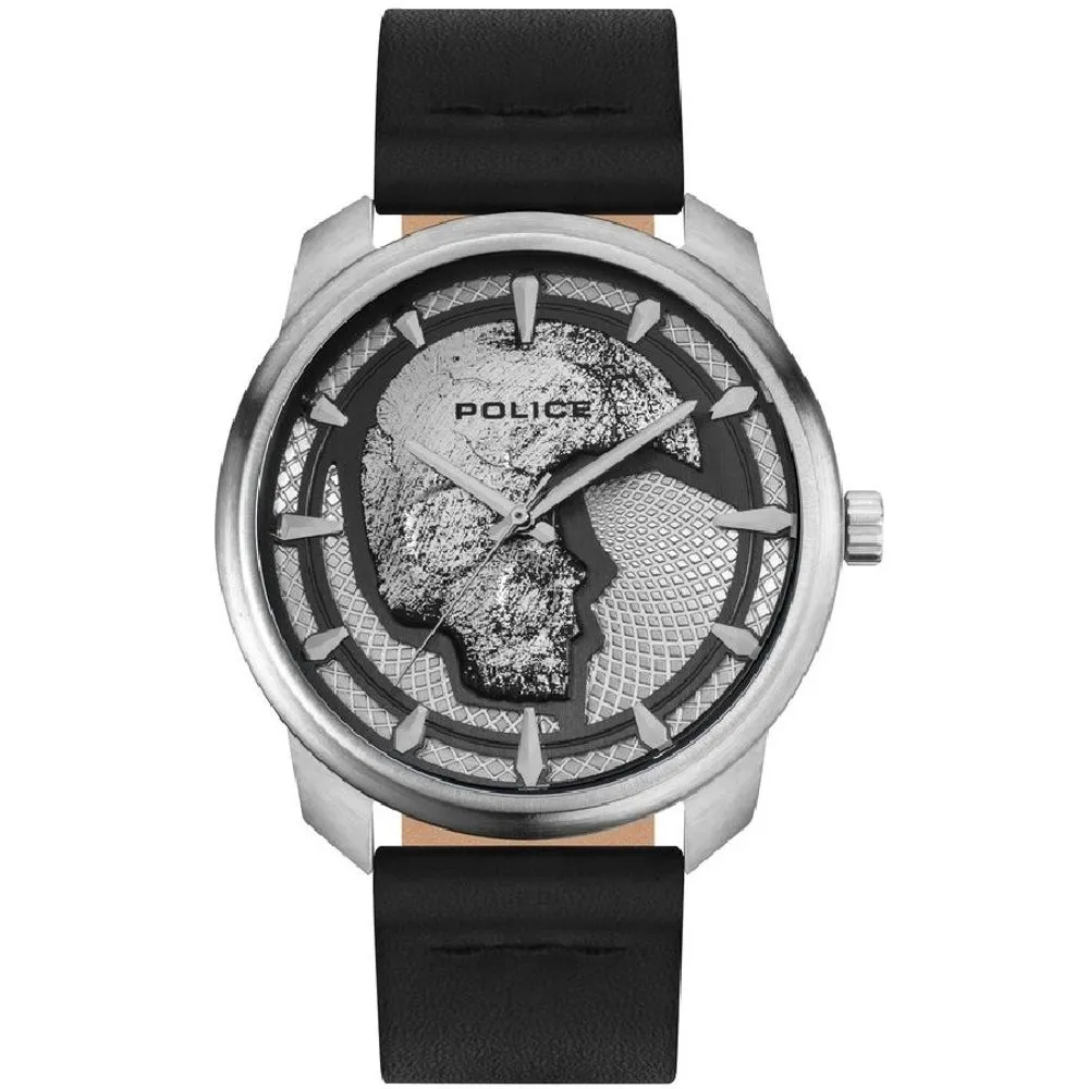 Police Men's Black Leather Watch