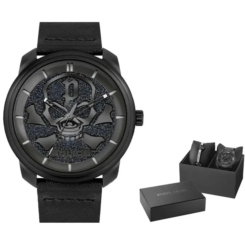 Police Men's Black Leather Watch
