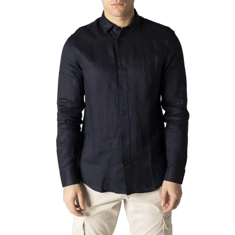 Armani Exchange Men's Blue Linen Shirt