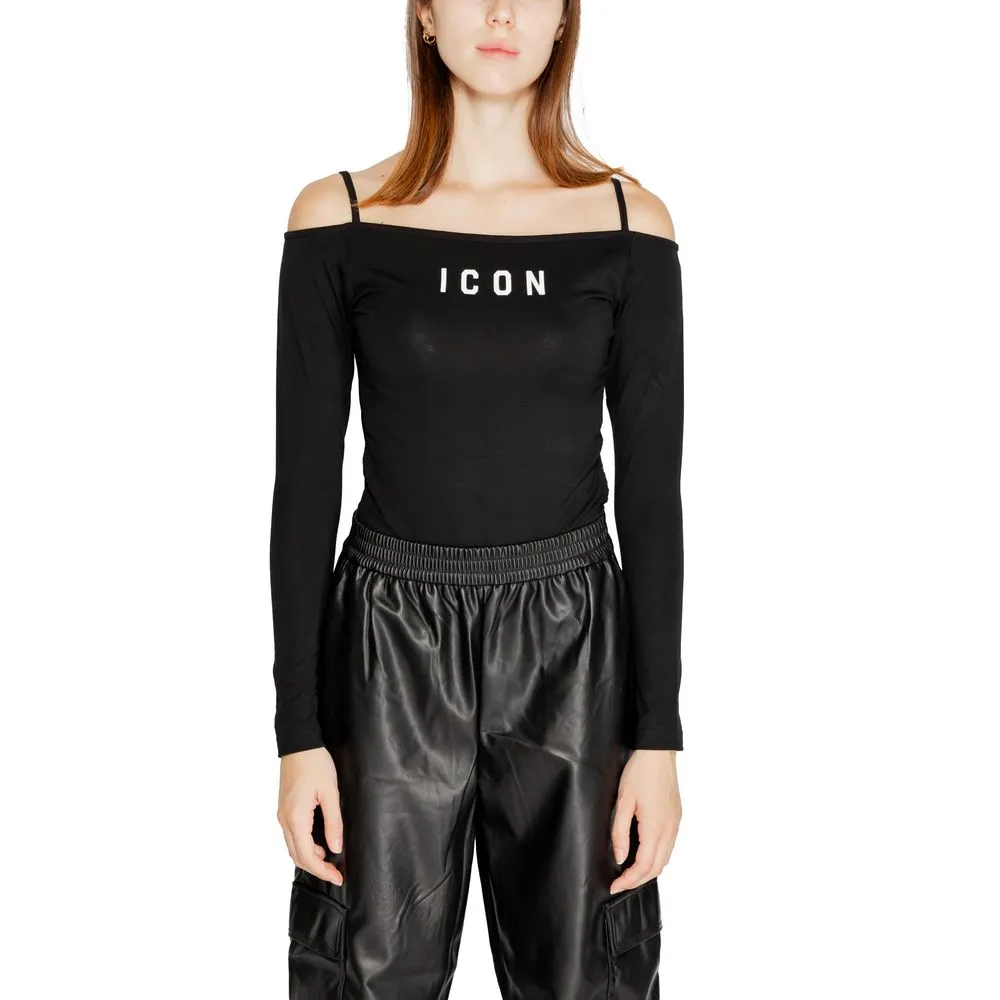 Icon Women's Black Cotton Tops & T-Shirt
