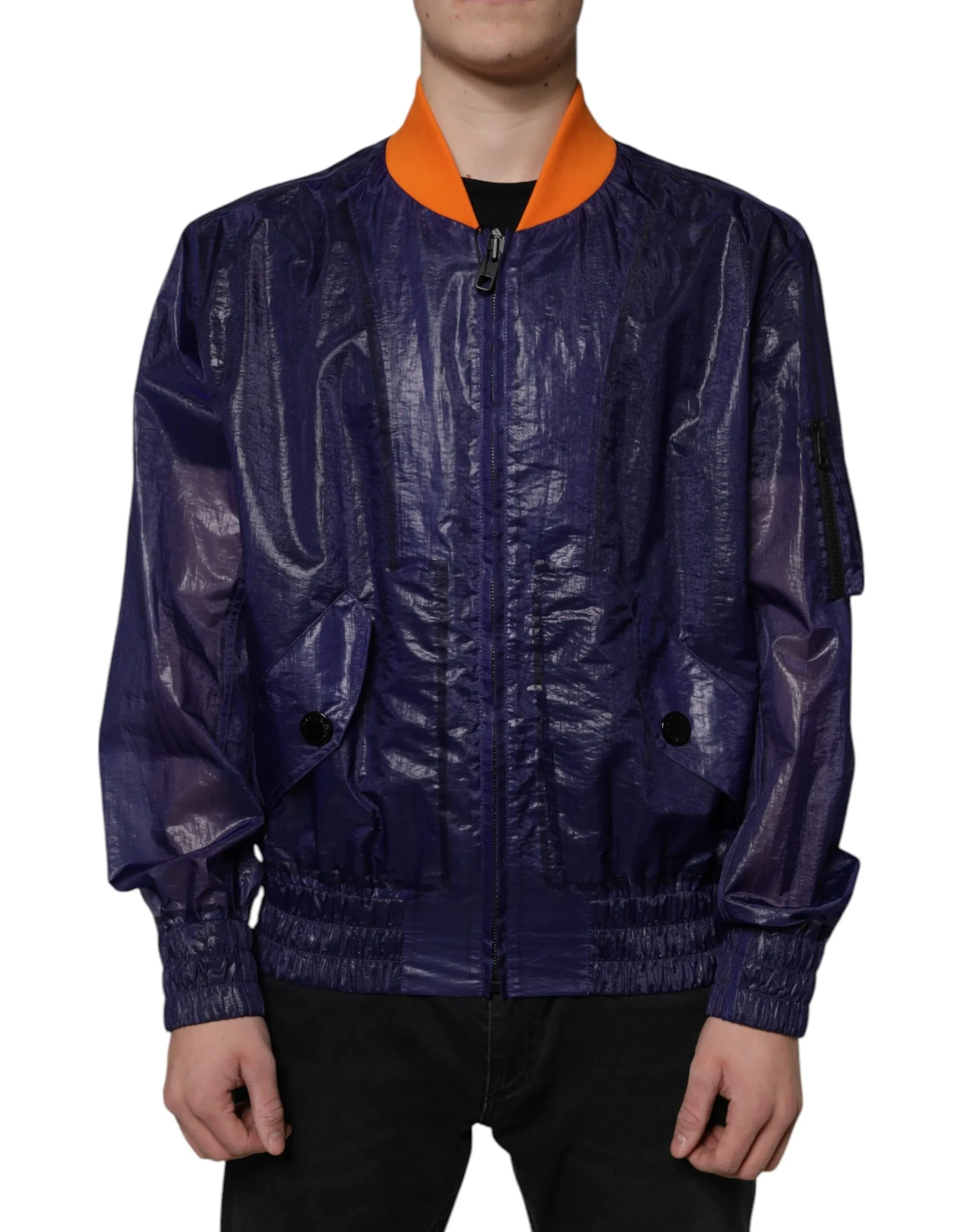 Dolce & Gabbana Men's Blue Cotton Stretch Full Zip Bomber Jacket