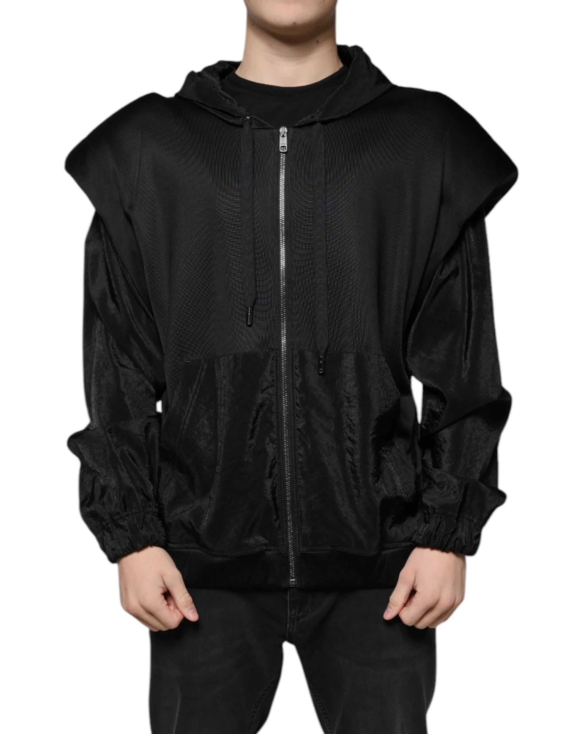 Dolce & Gabbana Men's Black Viscose Full Zip Hooded Bomber Jacket