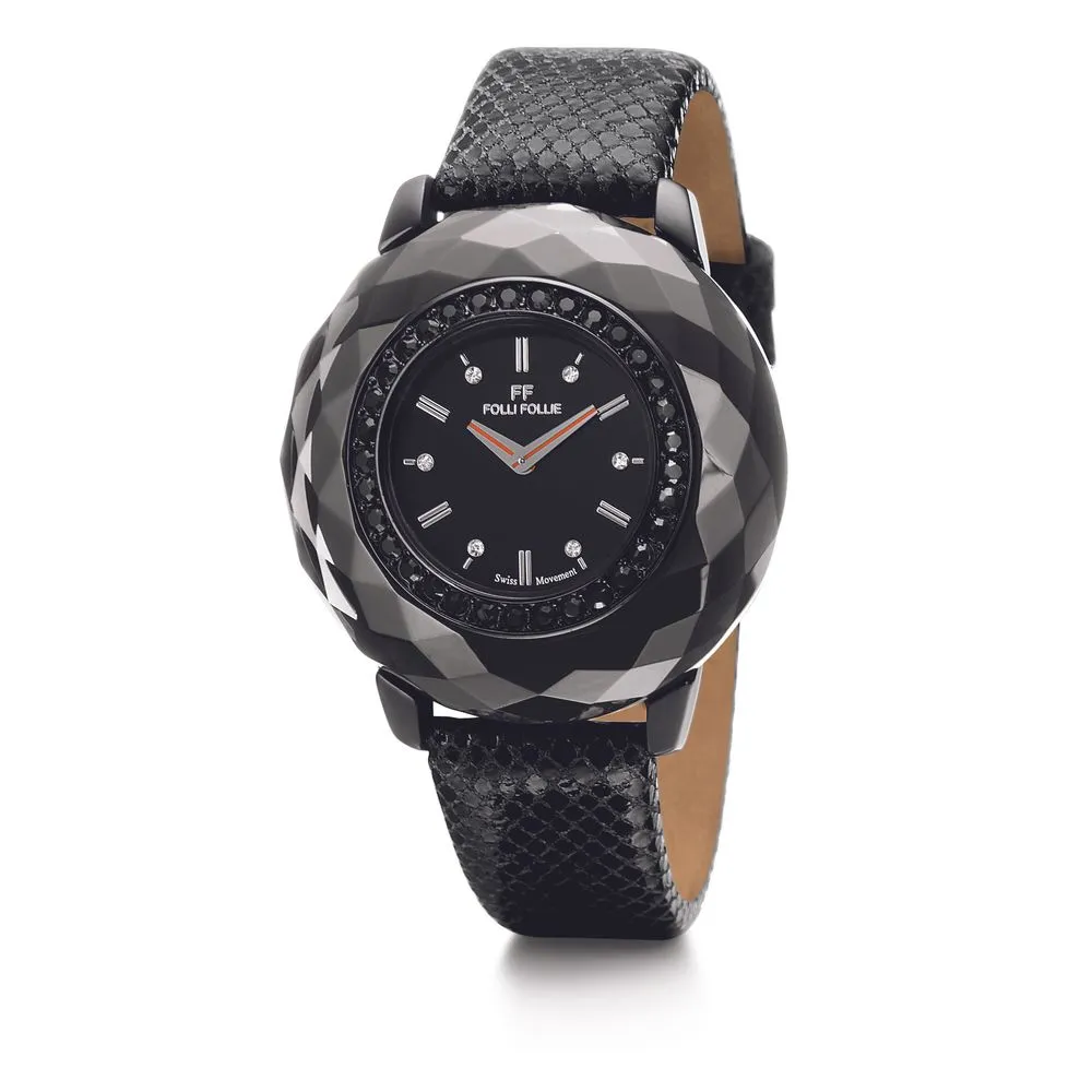 Folli Follie Women's Black Leather Watch