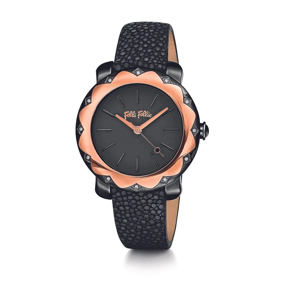 Folli Follie Women's Black Leather Watch