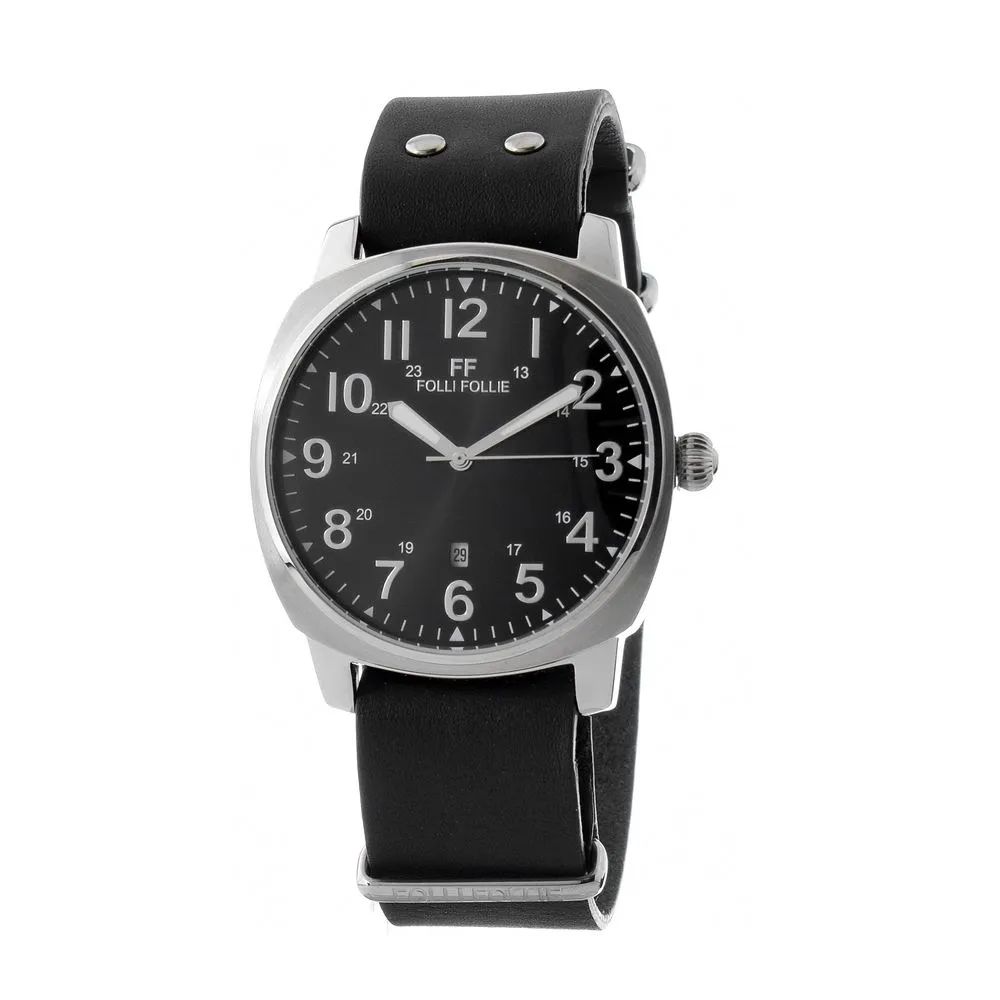 Folli Follie Men's Black Leather Watch
