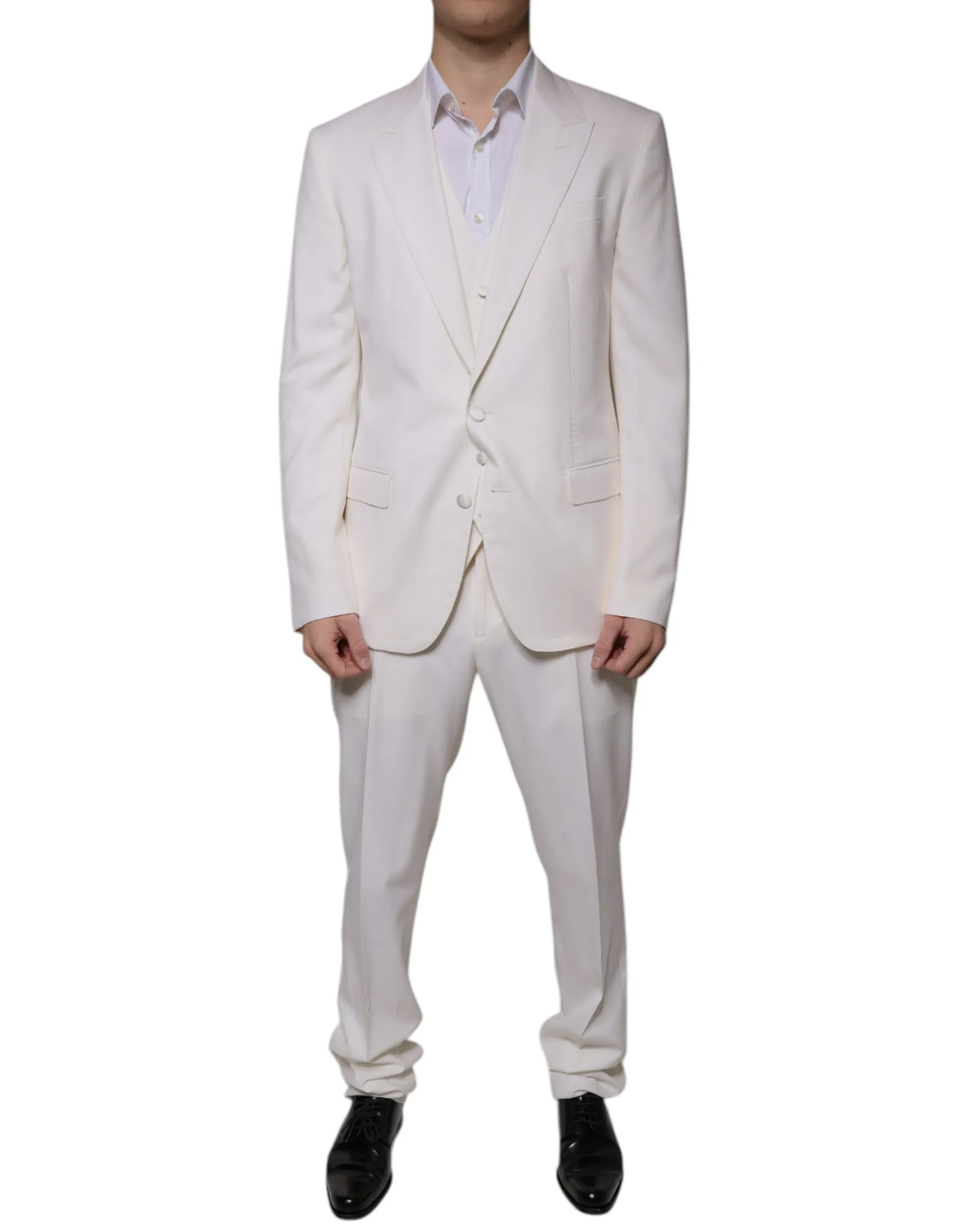 Dolce & Gabbana Men's White Wool Silk 3 Piece SlimFit Formal Suit