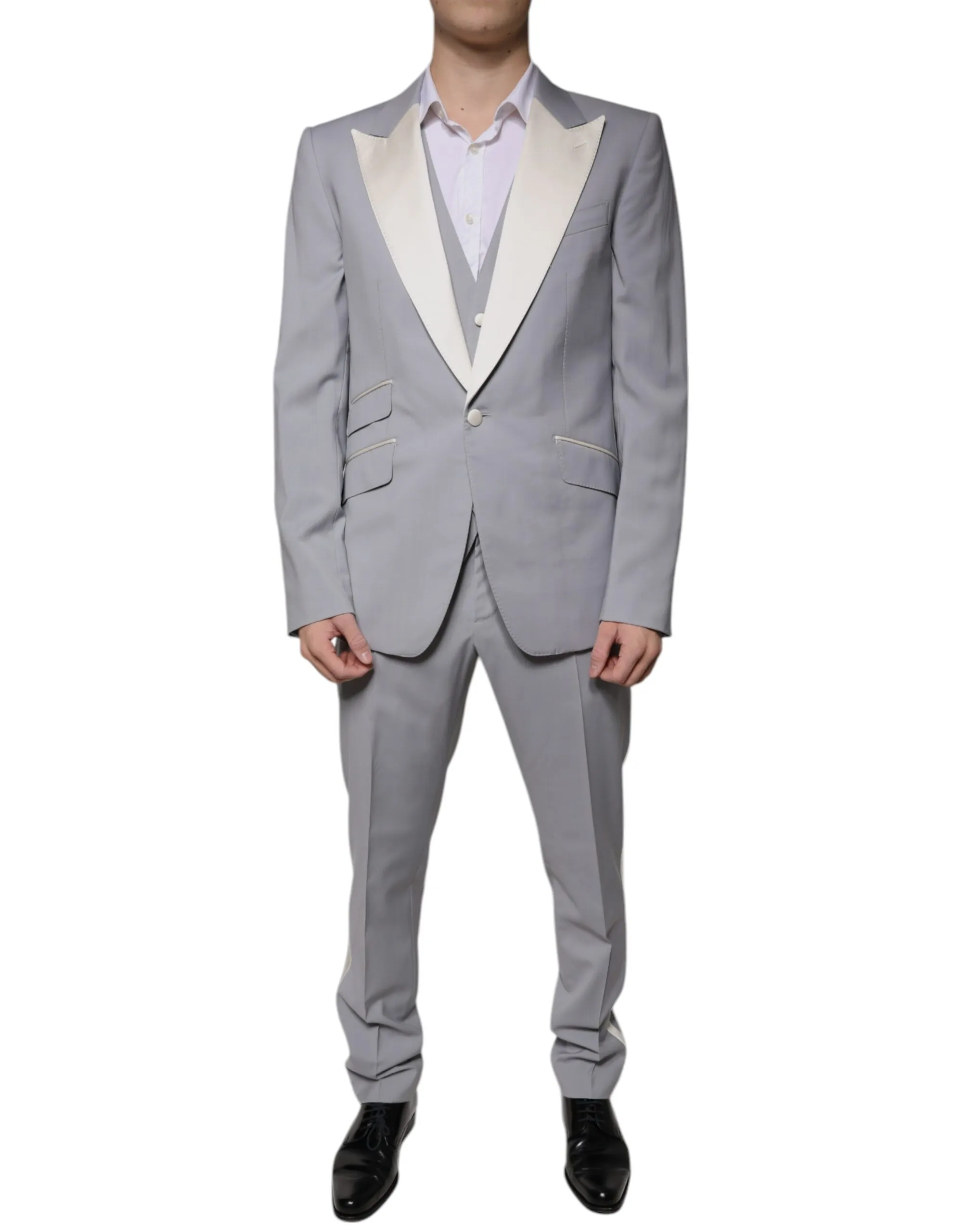Dolce & Gabbana Men's Gray Wool 3 Piece Slim Fit Formal Suit