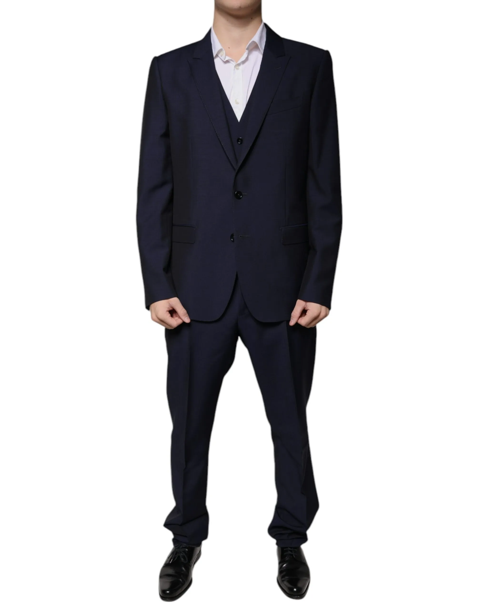 Dolce & Gabbana Men's Dark Blue Wool 3 Piece Slim Fit Formal Suit
