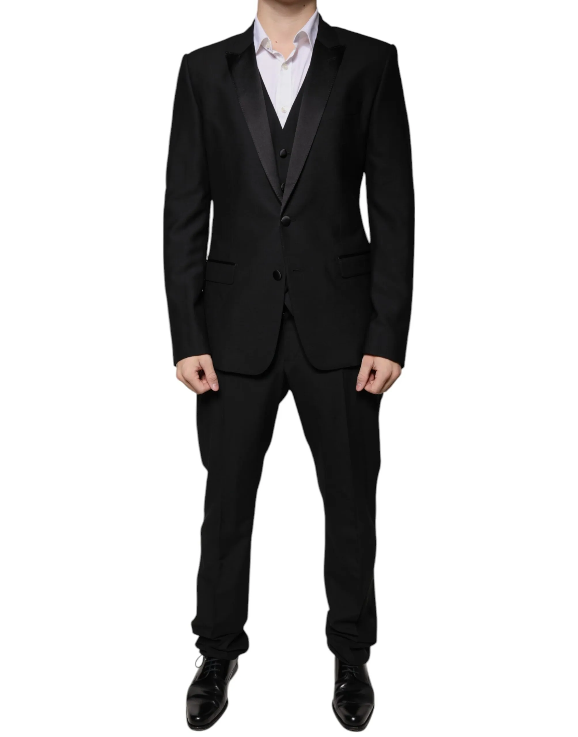 Dolce & Gabbana Men's Black Wool 3 Piece Slim Fit Formal Suit