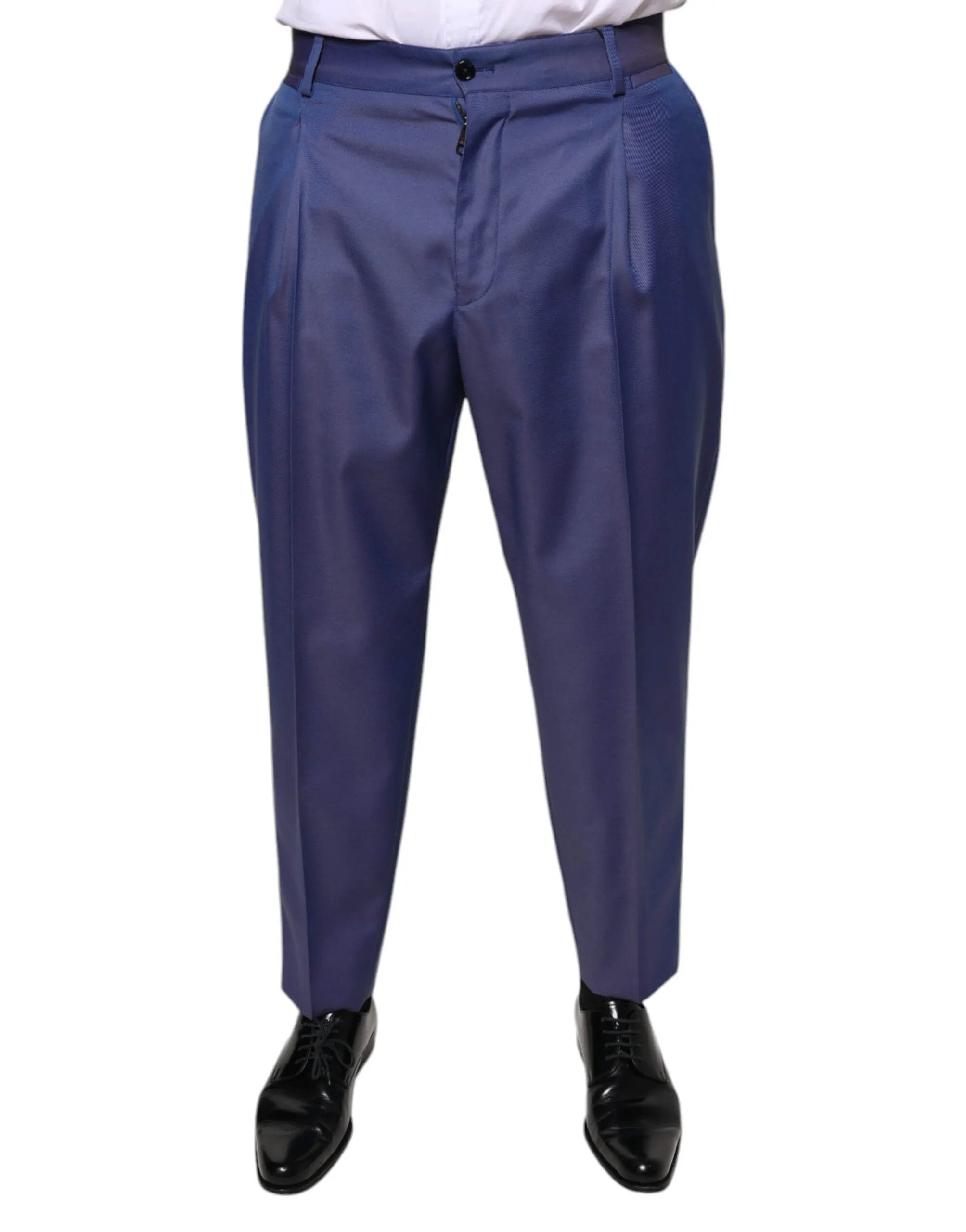 Dolce & Gabbana Men's Blue Wool Tapered Formal Dress Pants