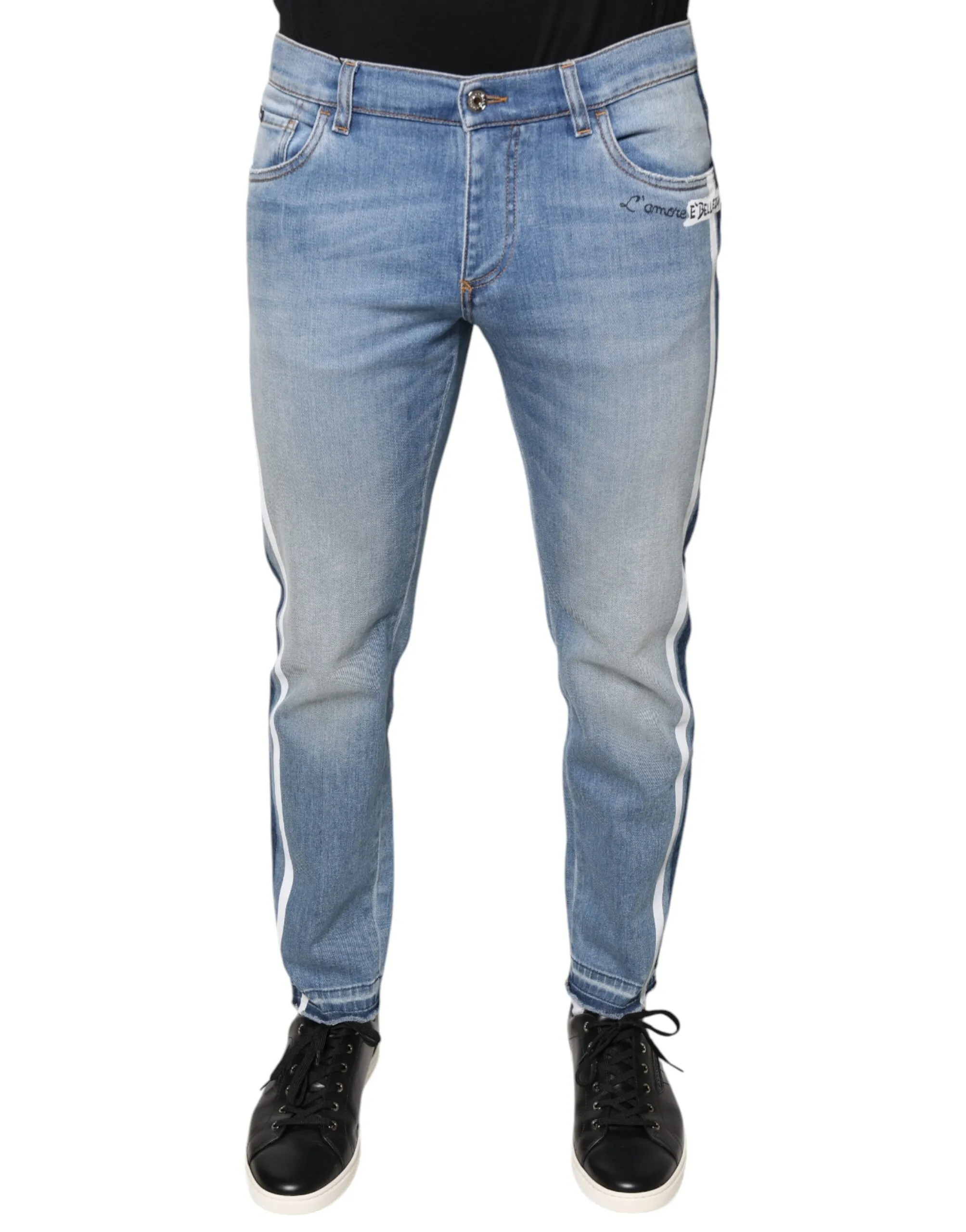 Dolce & Gabbana Men's Blue Cotton Stretch Skinny Denim GOLD Jeans