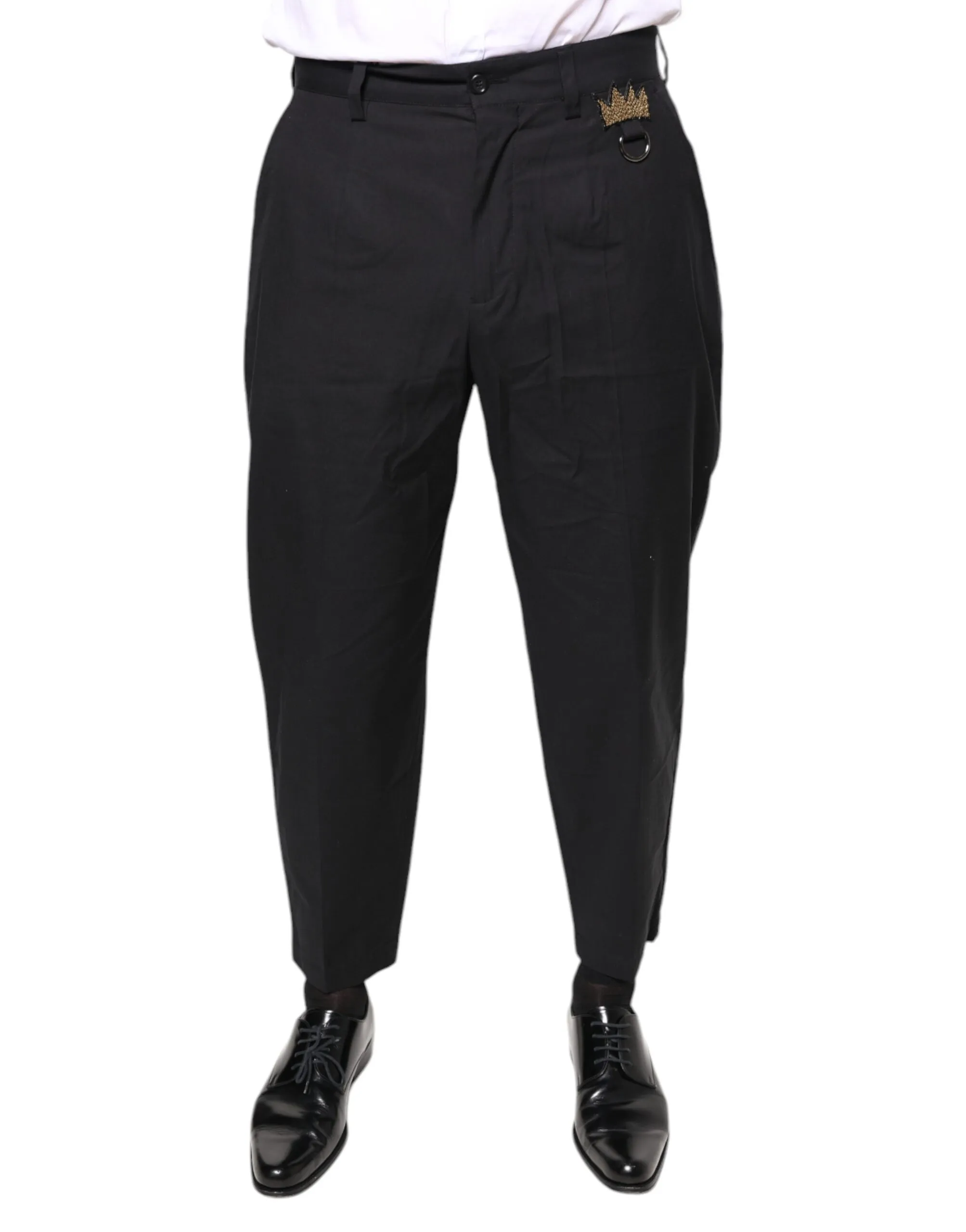 Dolce & Gabbana Men's Black Crown Cotton Dress Pants