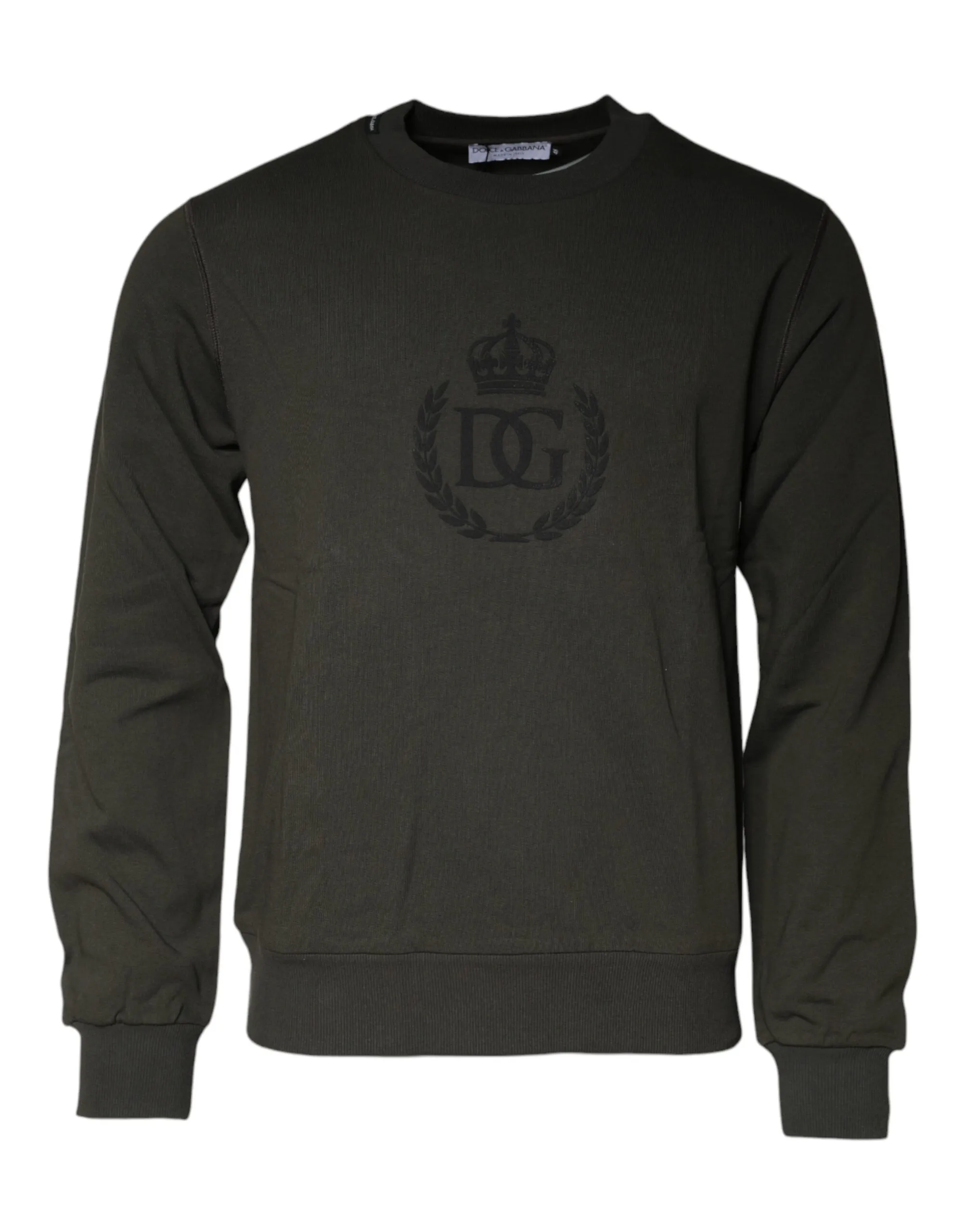 Dolce & Gabbana Men's Army Green Crown Cotton Sweatshirt Sweater