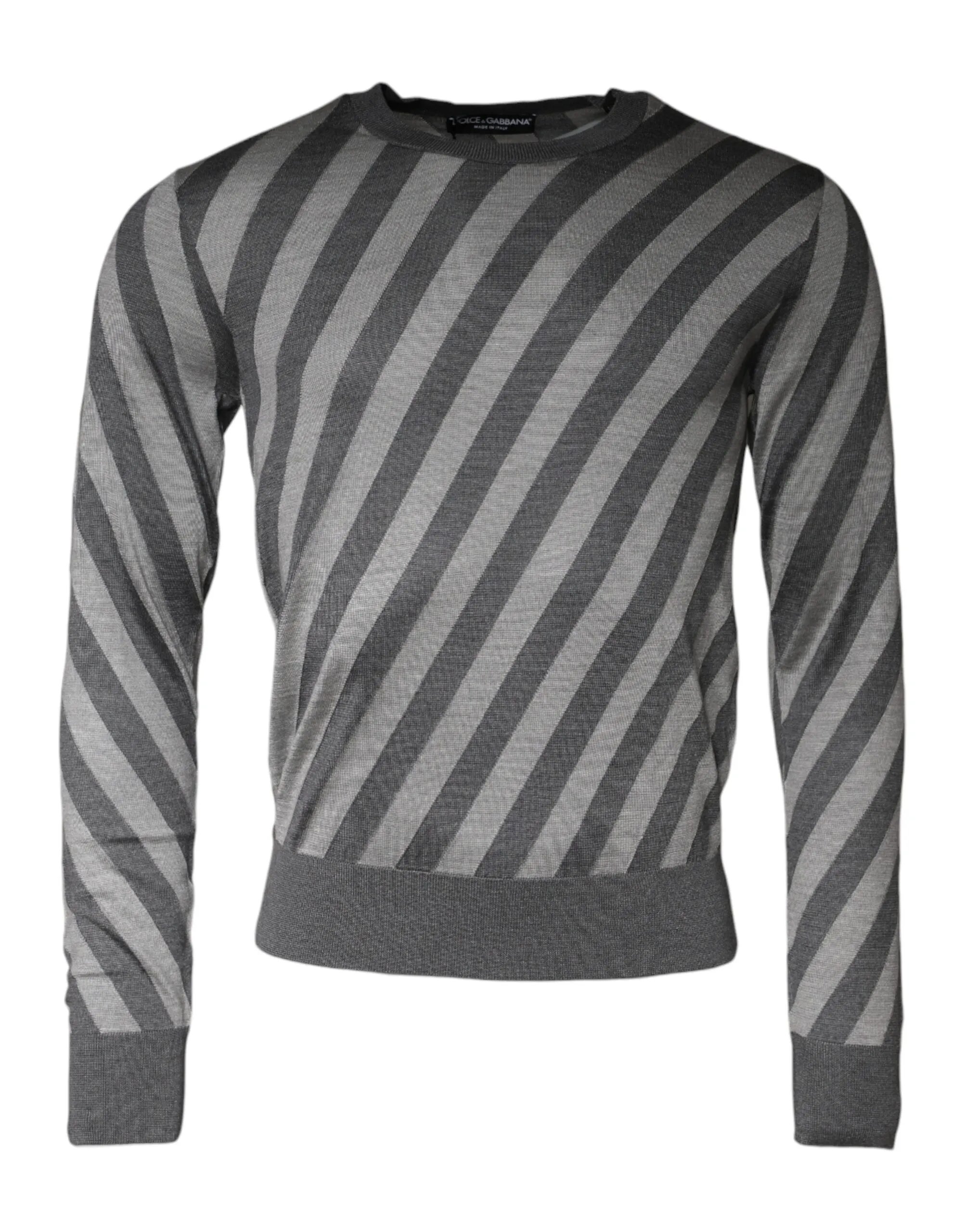 Dolce & Gabbana Men's Gray Stripes Long Sleeve Round Neck Pullover Sweater