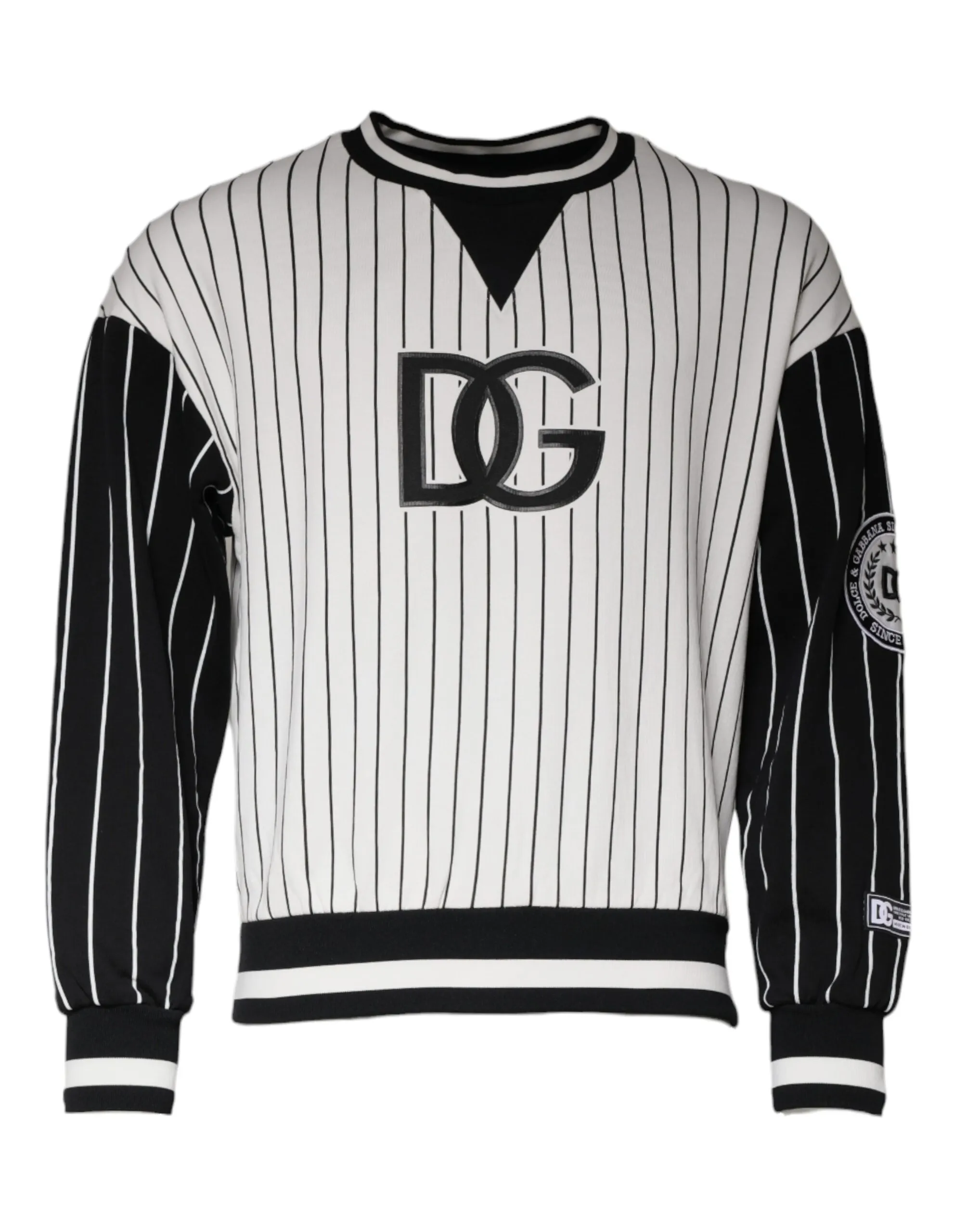 Dolce & Gabbana Men's Black White Stripes Logo Sweatshirt Sweater