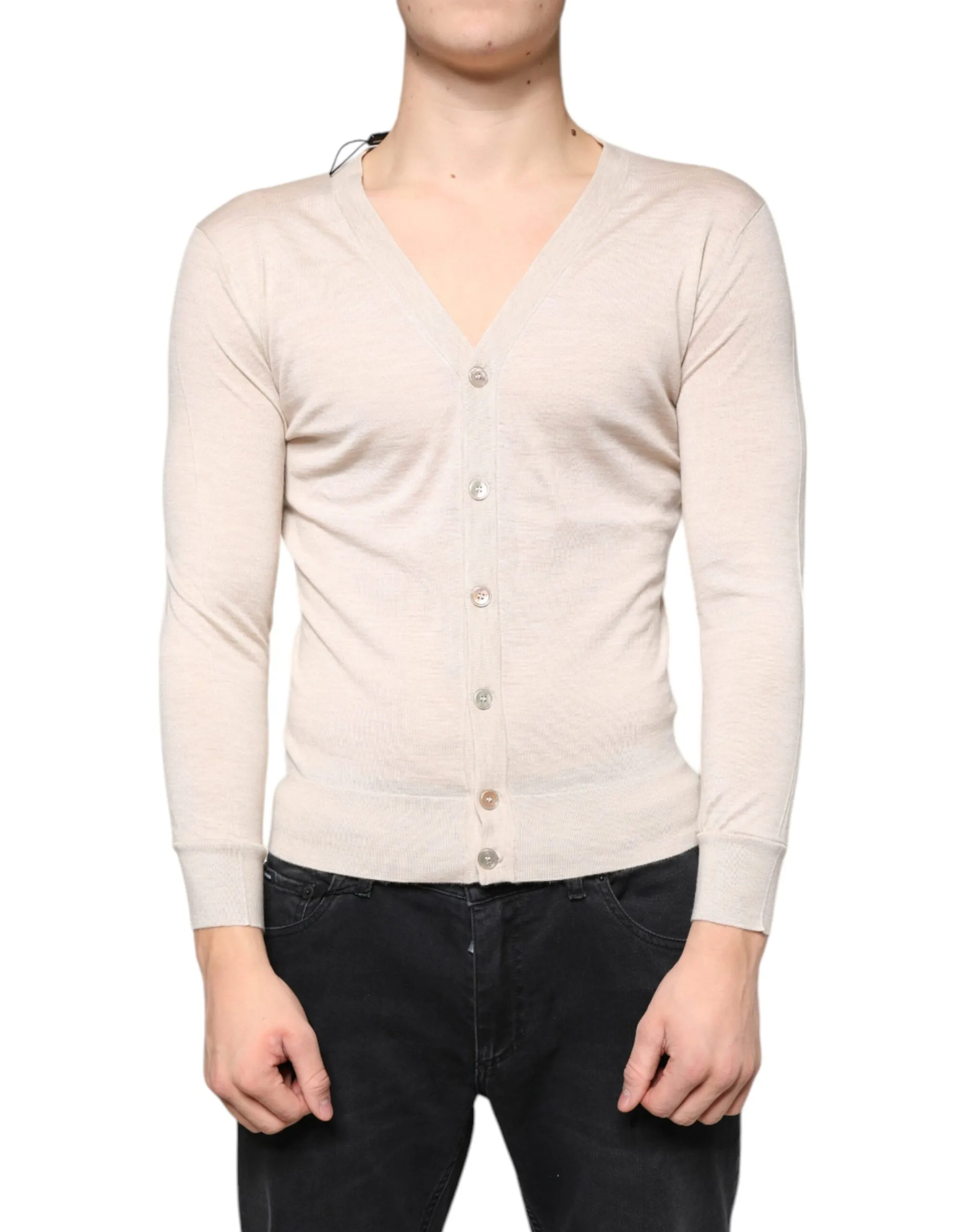 Dolce & Gabbana Men's Beige Cashmere Button Down Cardigan Sweater