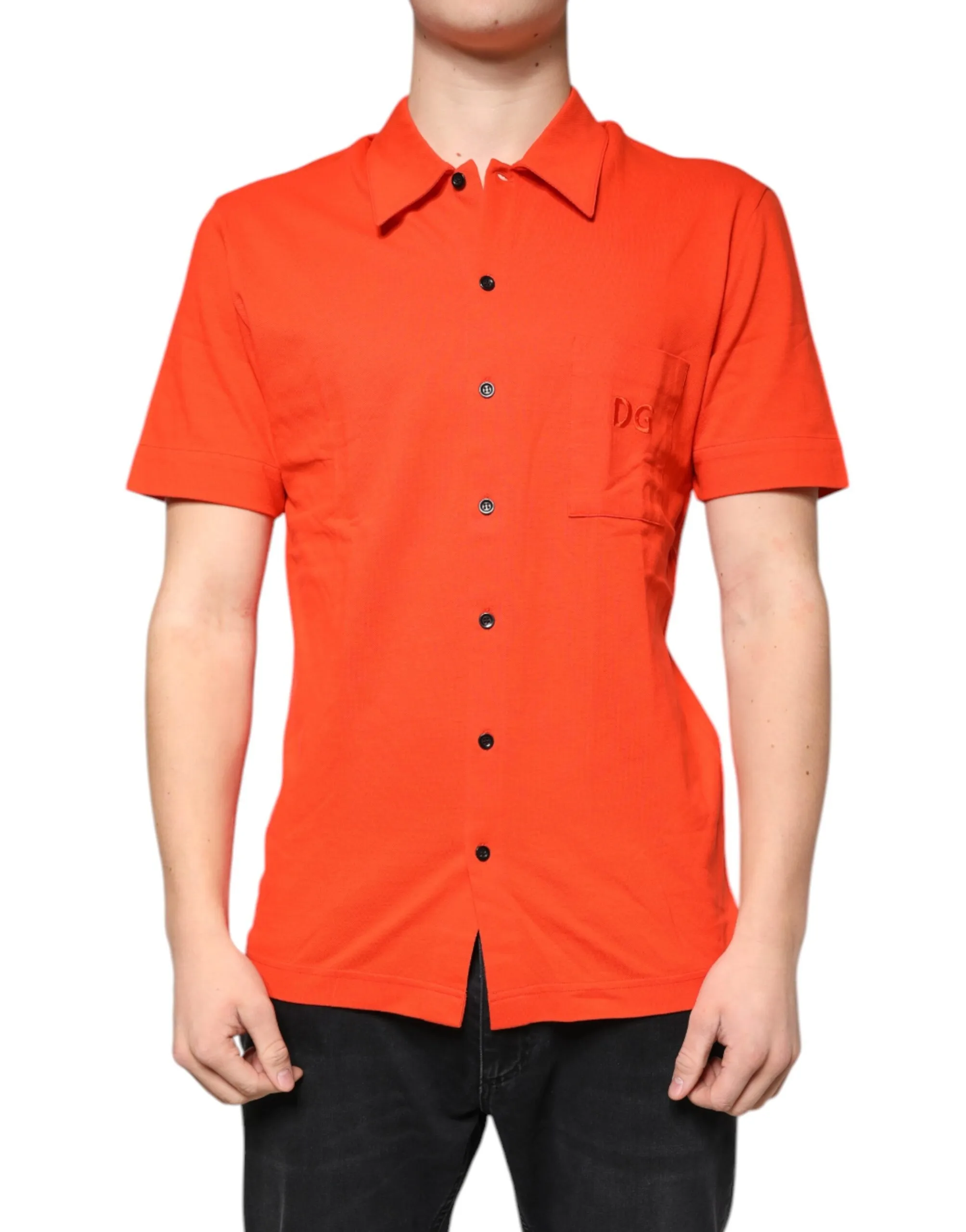 Dolce & Gabbana Men's Orange Cotton Button Down Casual Polo Shirt