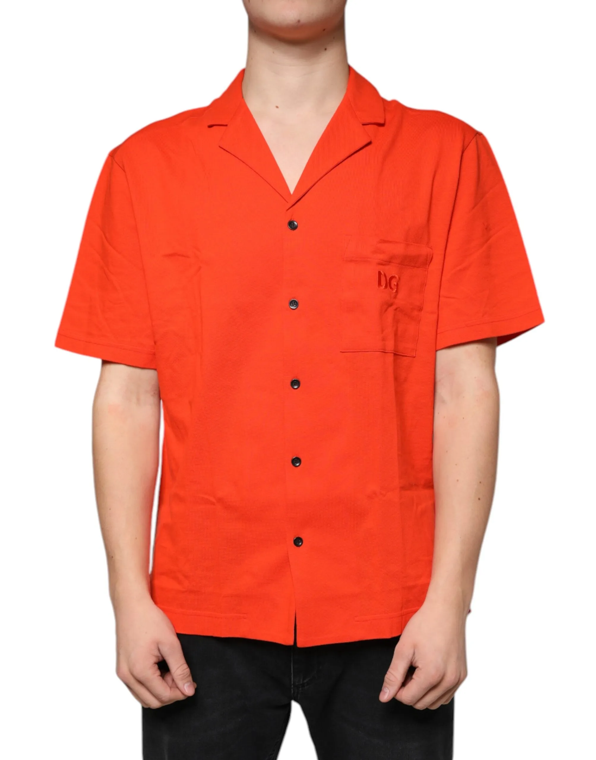 Dolce & Gabbana Men's Orange Cotton Button Down Casual Polo Shirt
