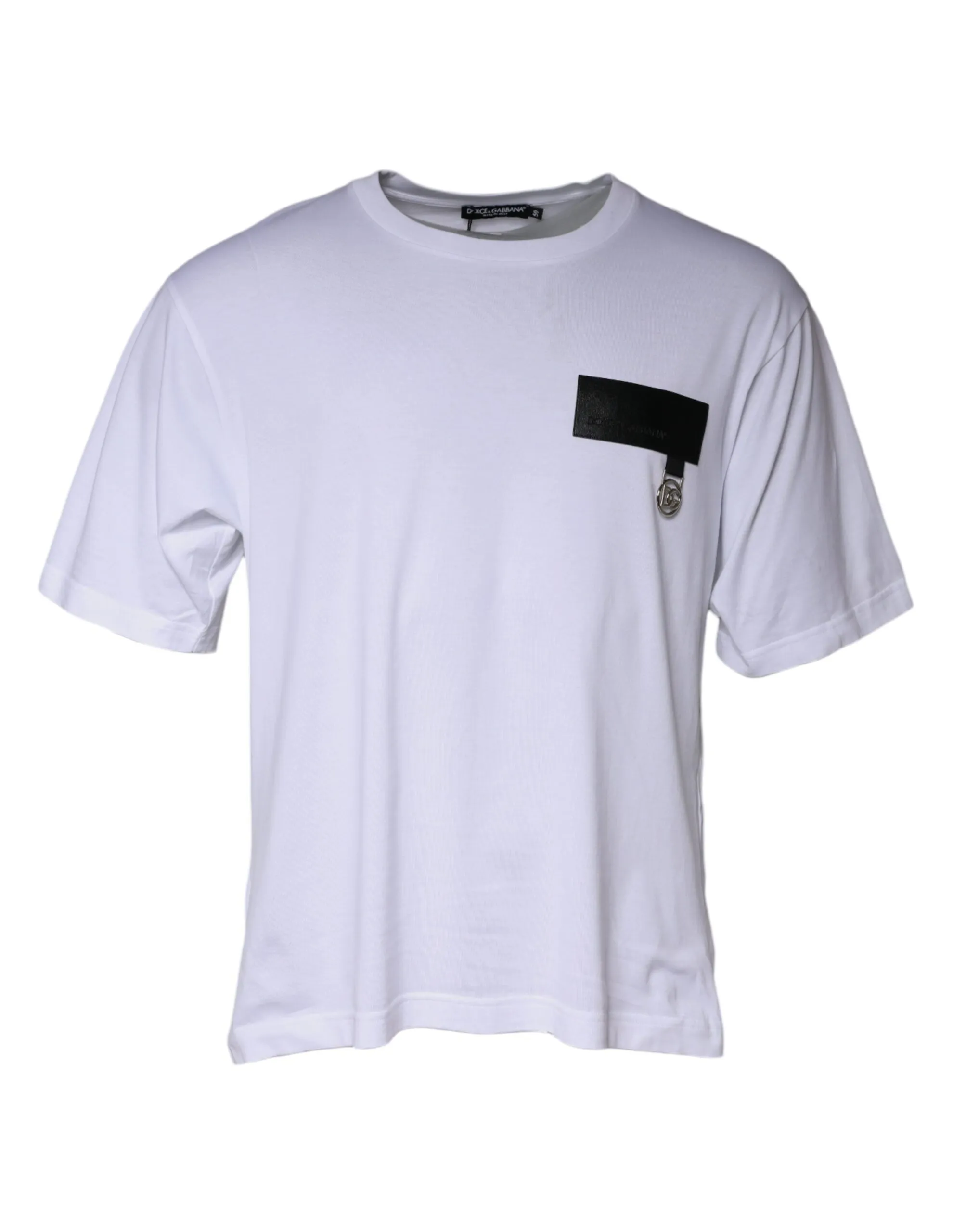 Dolce & Gabbana Men's White Logo Patch Cotton Crew Neck T-shirt