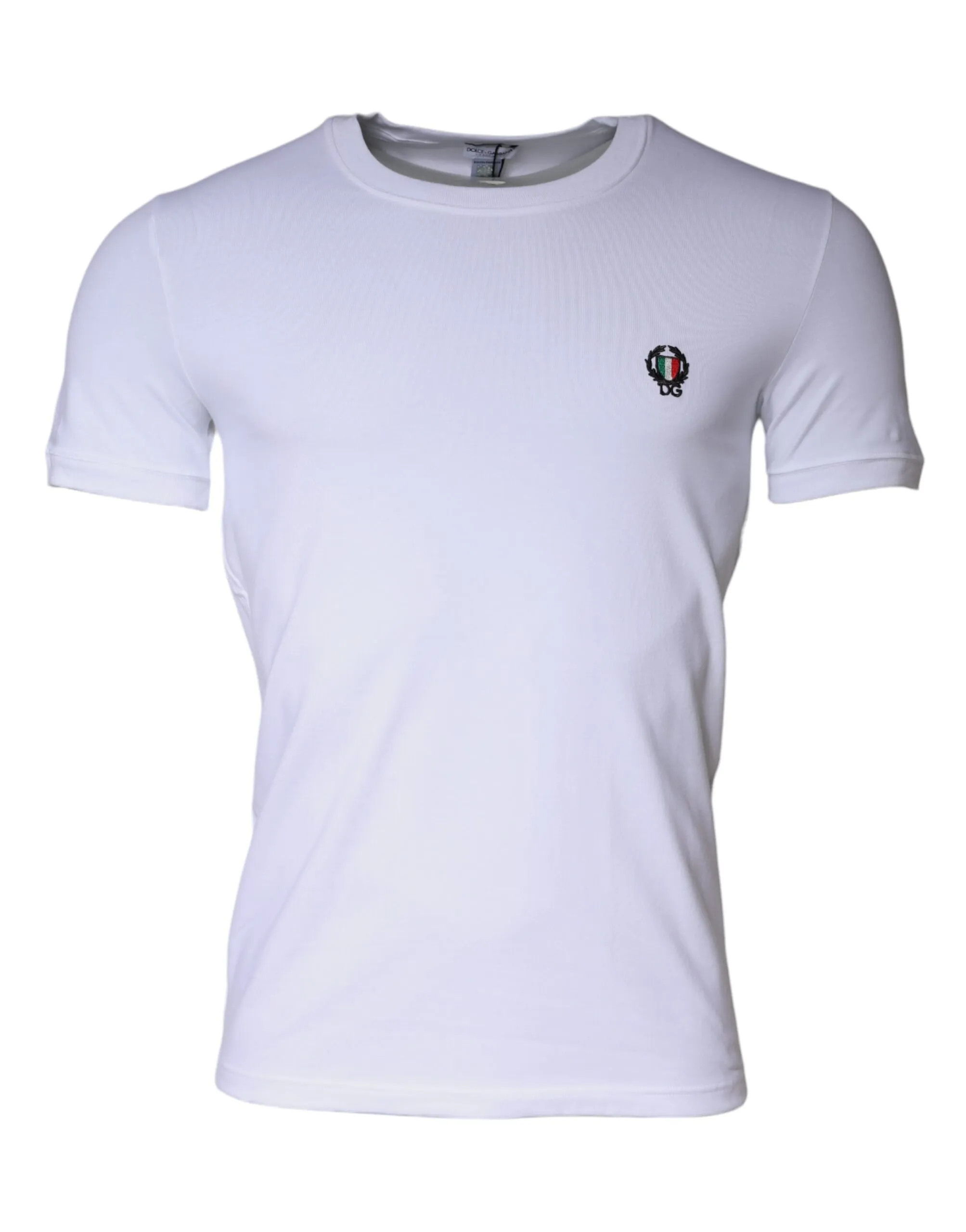 Dolce & Gabbana Men's White Logo Cotton Crew Neck T-shirt