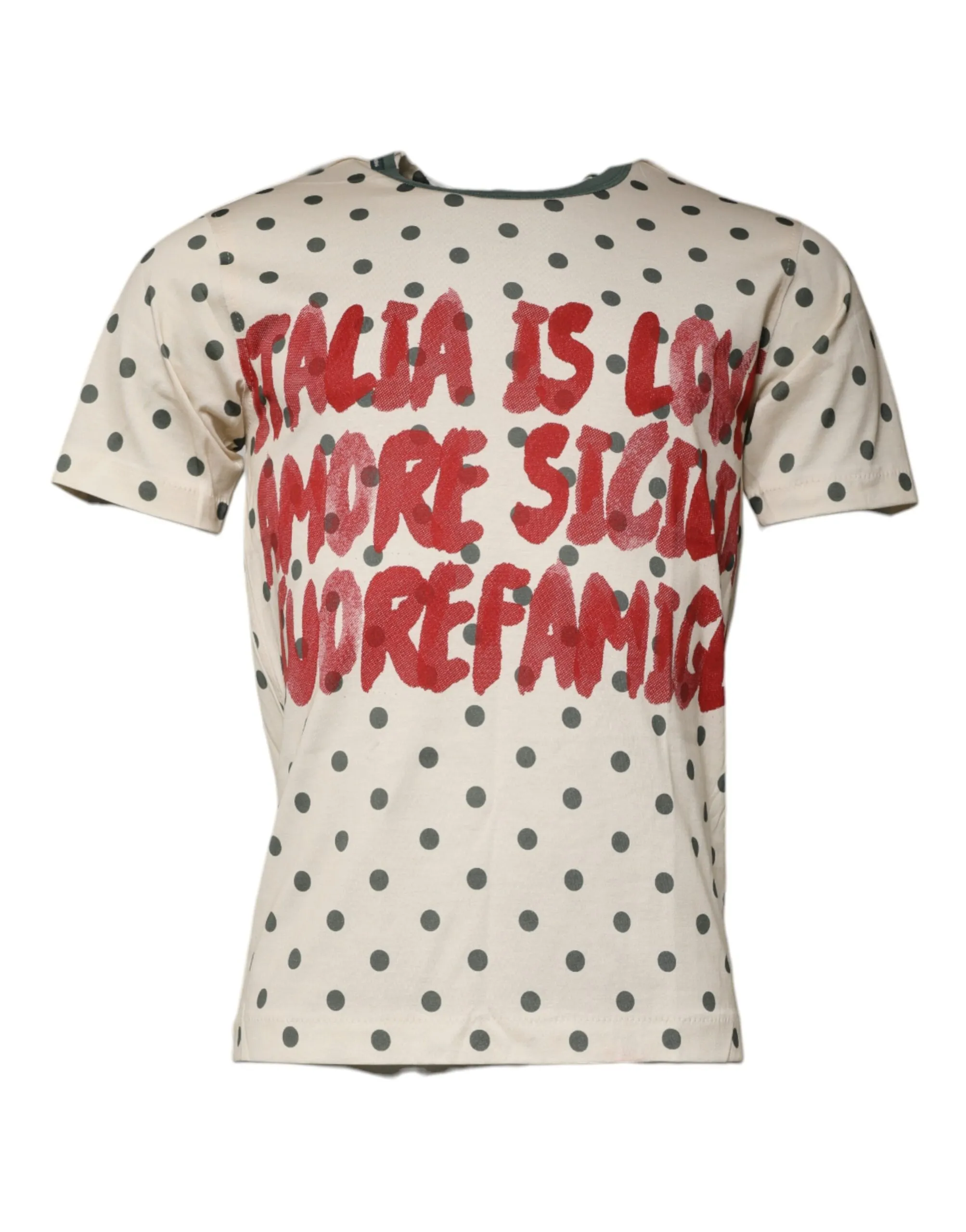 Dolce & Gabbana Men's Beige Graphic Print Polka Dot Cotton T-shirt