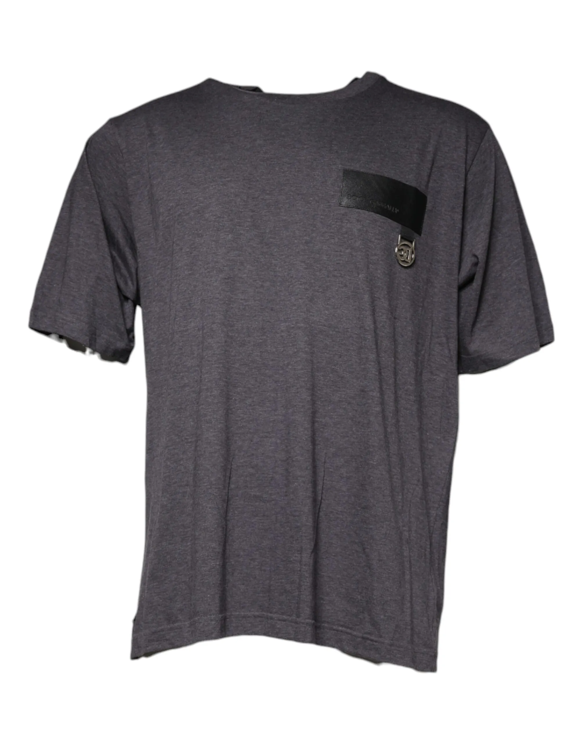 Dolce & Gabbana Men's Gray Logo Patch Cotton Crew Neck T-shirt
