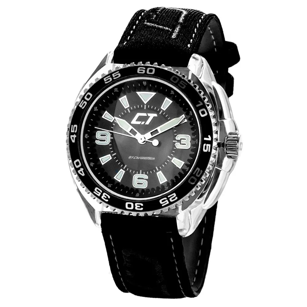Chronotech Men's Black Leather Watch