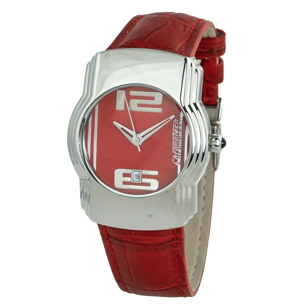 Chronotech Unisex Red Leather Watch