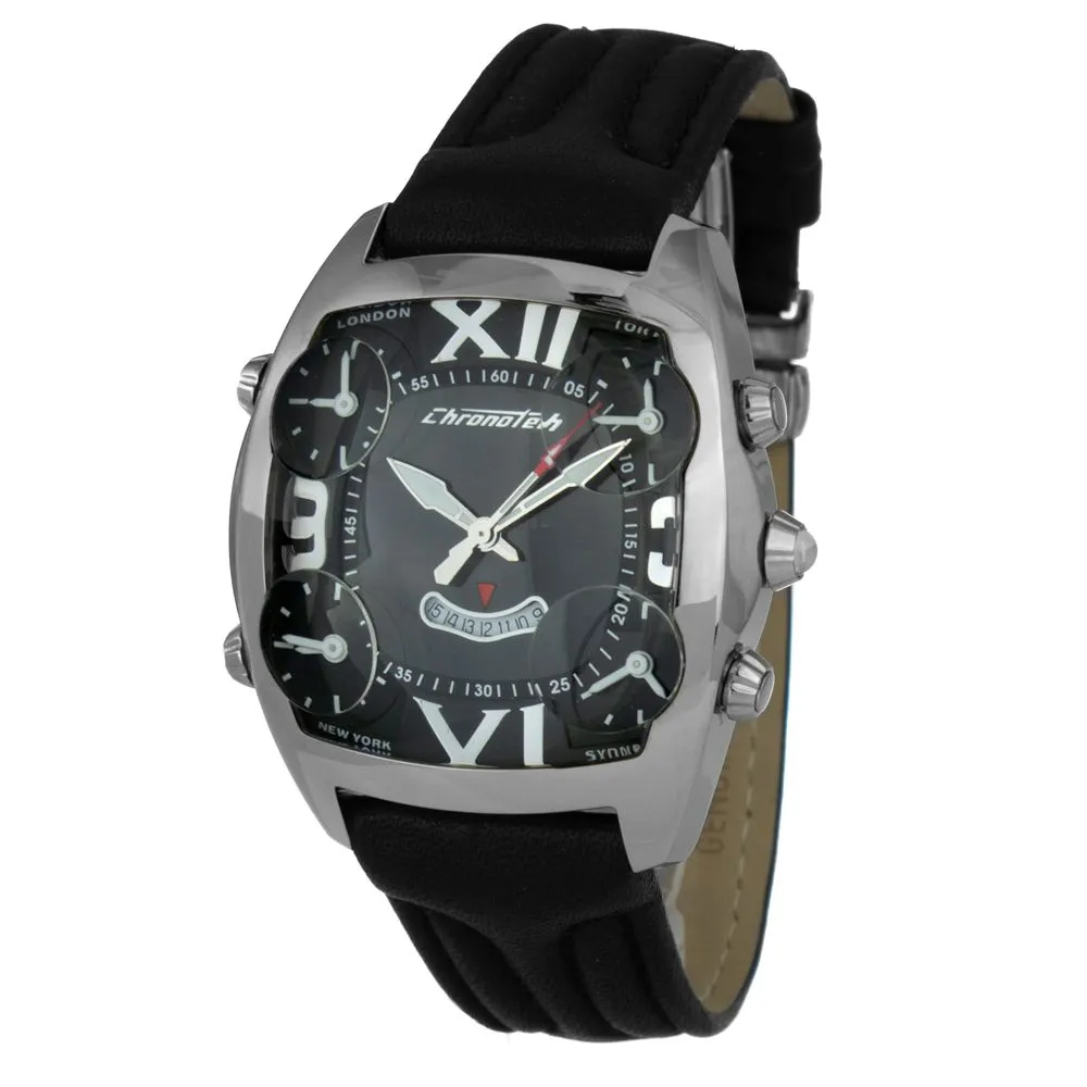 Chronotech Men's Black Leather Watch