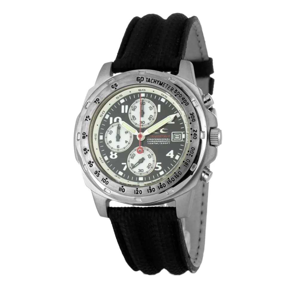 Chronotech Unisex Black Leather Watch